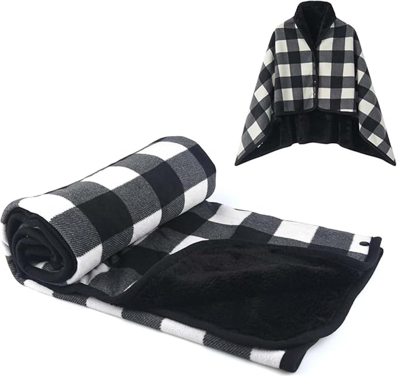 Coonoor Fleeceponcho Damen Poncho Fleece Tragbare Decke, Karierte Schoßdecke