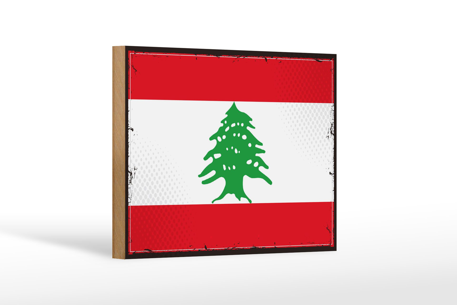 Femer GmbH Holzbild Flagge Libanon 18x12 cm Retro Flag of Lebanon, Flaggen (1 St), Glatte Holzfaserplatte (MDF), vorn beschichtet