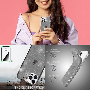 Nalia Smartphone-Hülle Apple iPhone 13 Pro Max, Klare Glitzer Hülle / Silikon Transparent / Glitter Cover / Bling Case