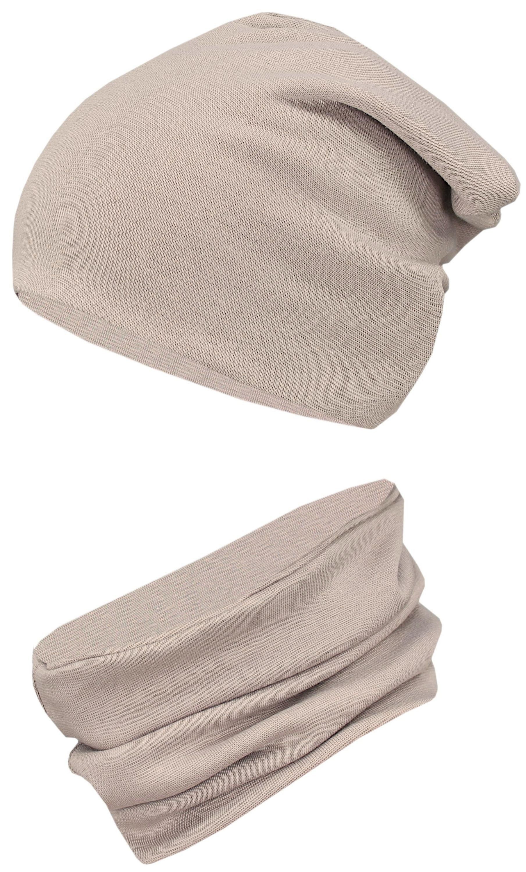 Beanie Kinder Beanie Mütze Schlauchschal Set aus Jersey und Rippstoff