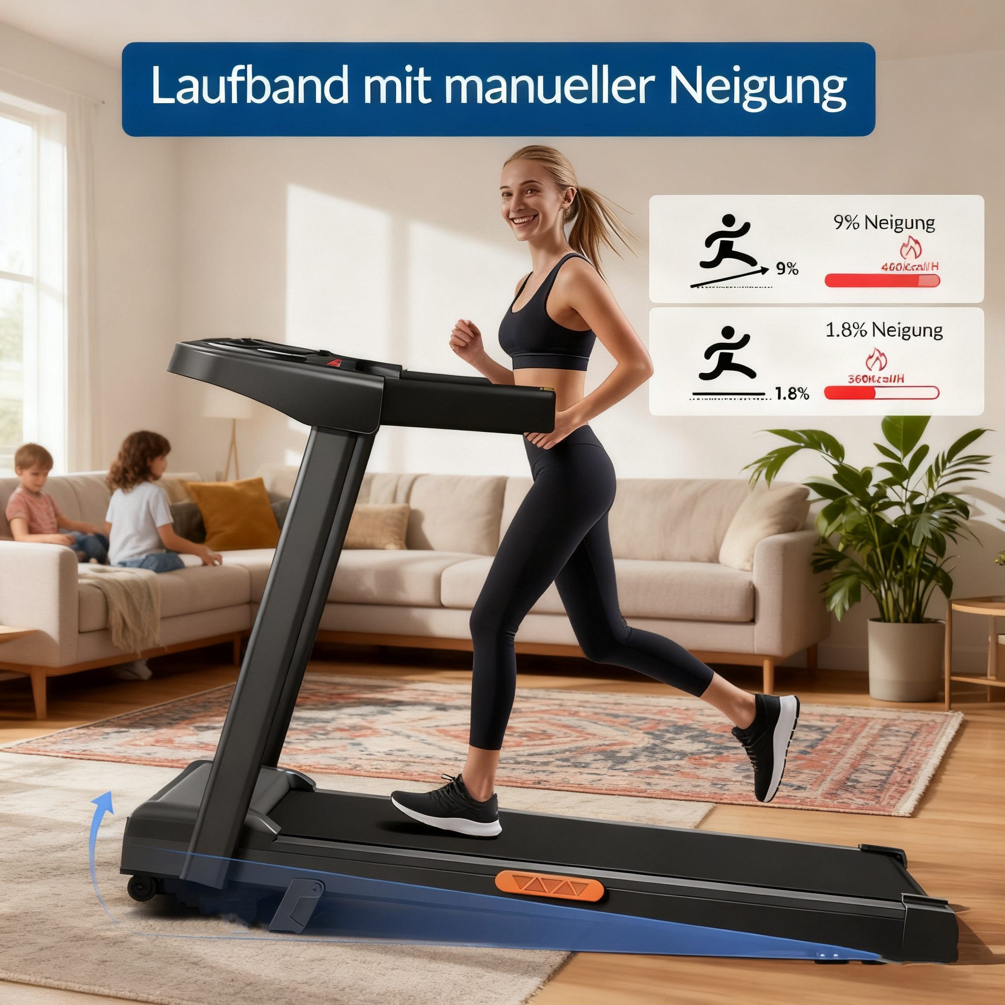 BAYMATE Laufband für zuhause (mit 3,0-PS-Motor und 12 voreingestellte Programme, Mit Halterung, mit Rädern, mit Trinkfaschenhalter), Max Belastung 136KG, Laufbänder 12KM/H, mit Steigung 10%
