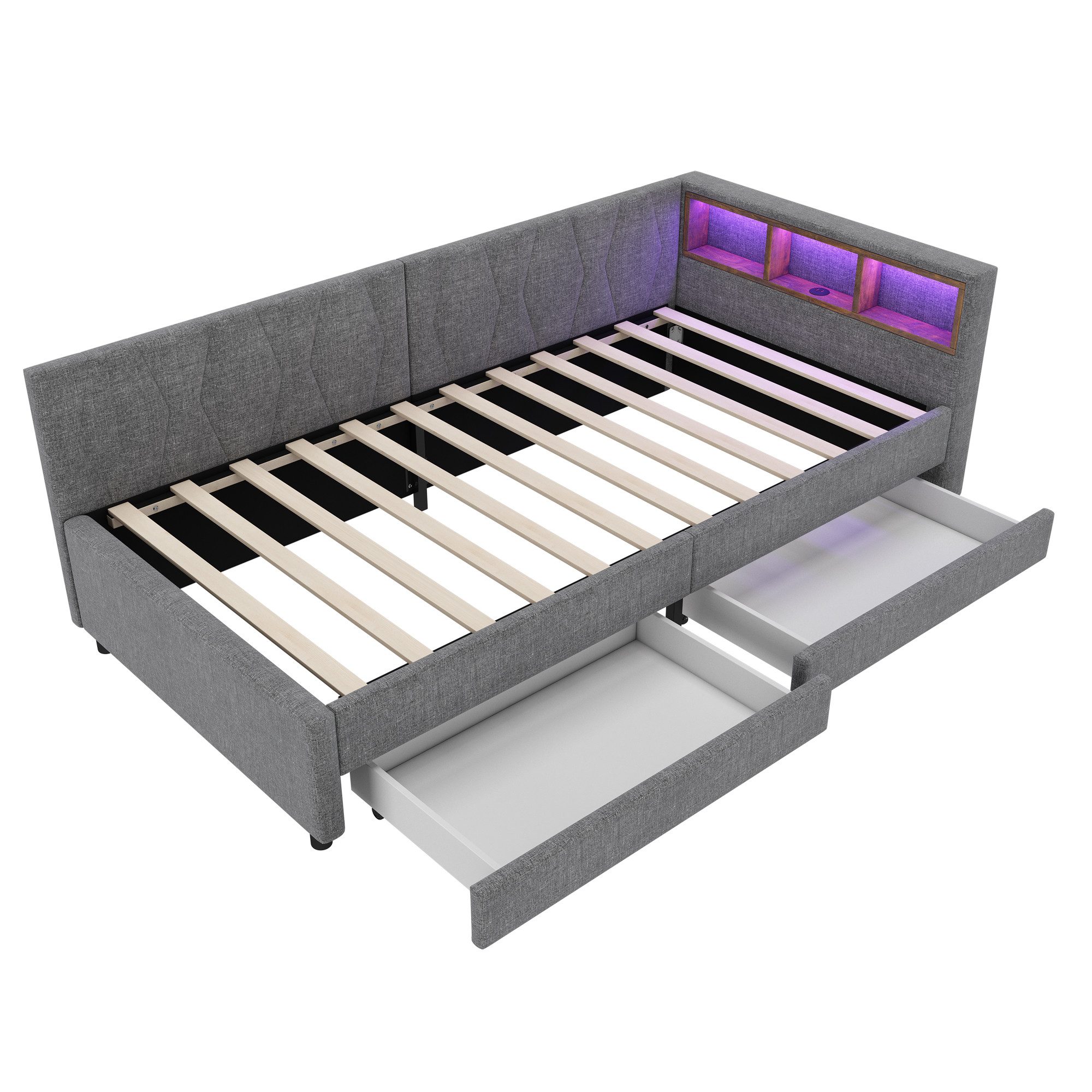 OKWISH Schlafsofa Polsterbett Stauraumbett, Kinderbett mit LED-Umgebungslic günstig online kaufen