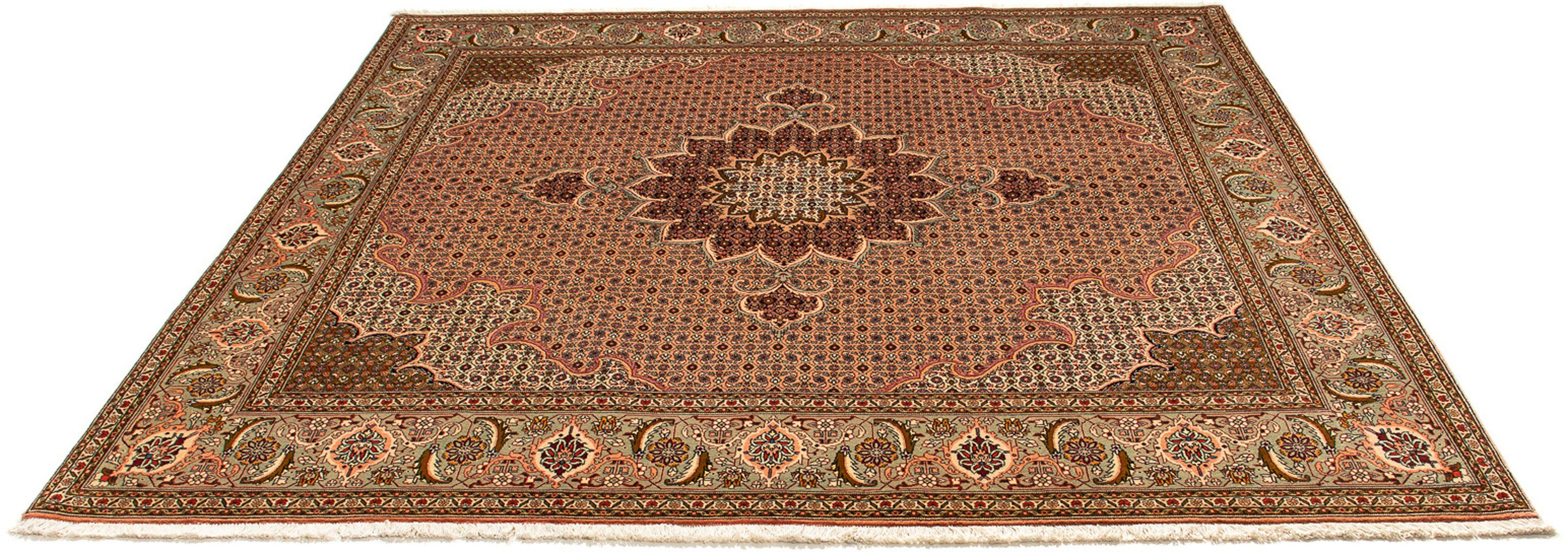 Orientteppich Perser - Täbriz quadratisch - 206 x 206 cm - braun, morgenland, quadratisch, Höhe: 10 mm, Wohnzimmer, Handgeknüpft, Einzelstück mit Zertifikat