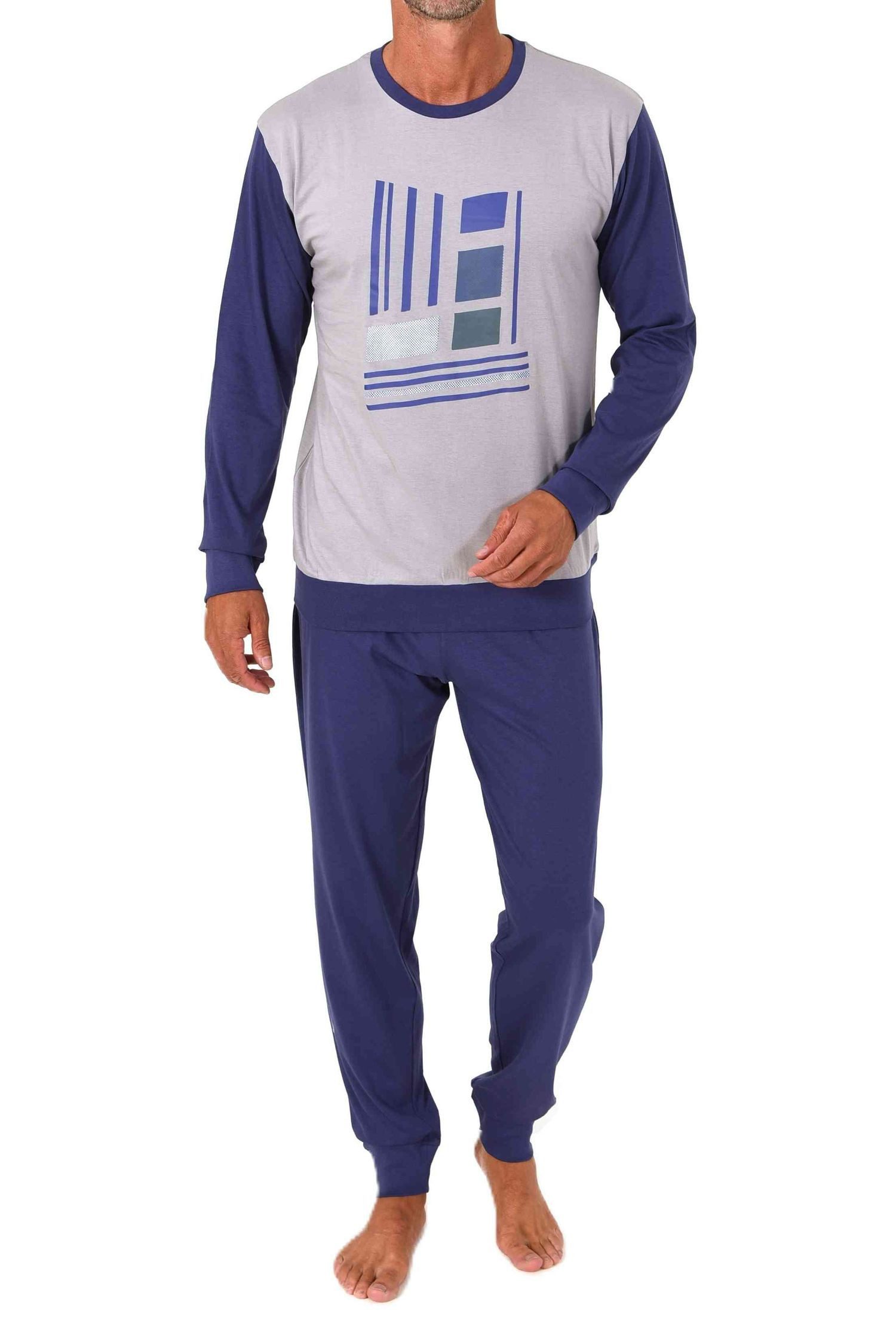 Normann Pyjama Normann Herren langarm Schlafanzug mit Bündchen und edlen Frontprint