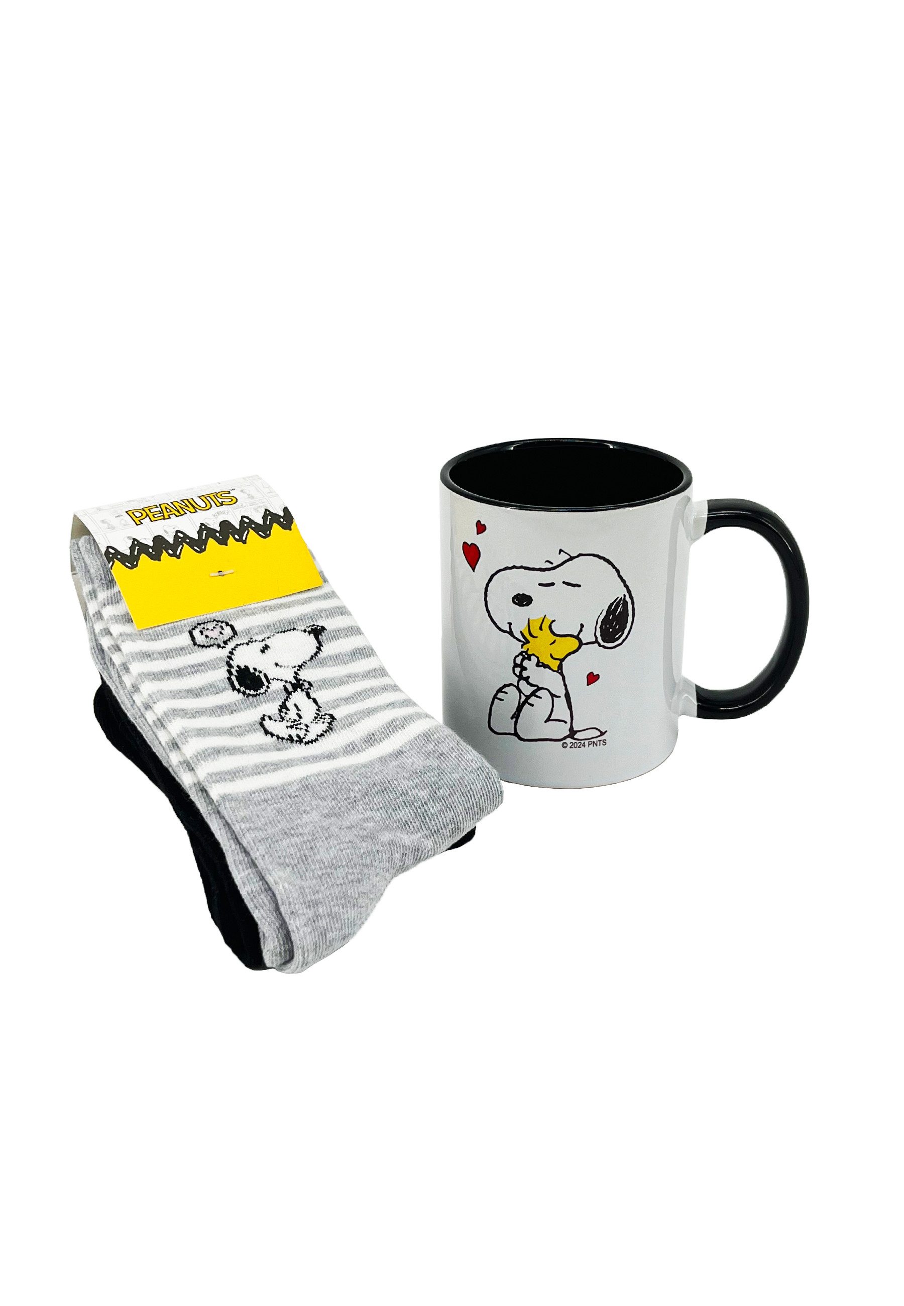 ONOMATO! Socken Peanuts Geschenkset Damen mit Snoopy Tasse und 2 Paar Socken Geschenkverpackung