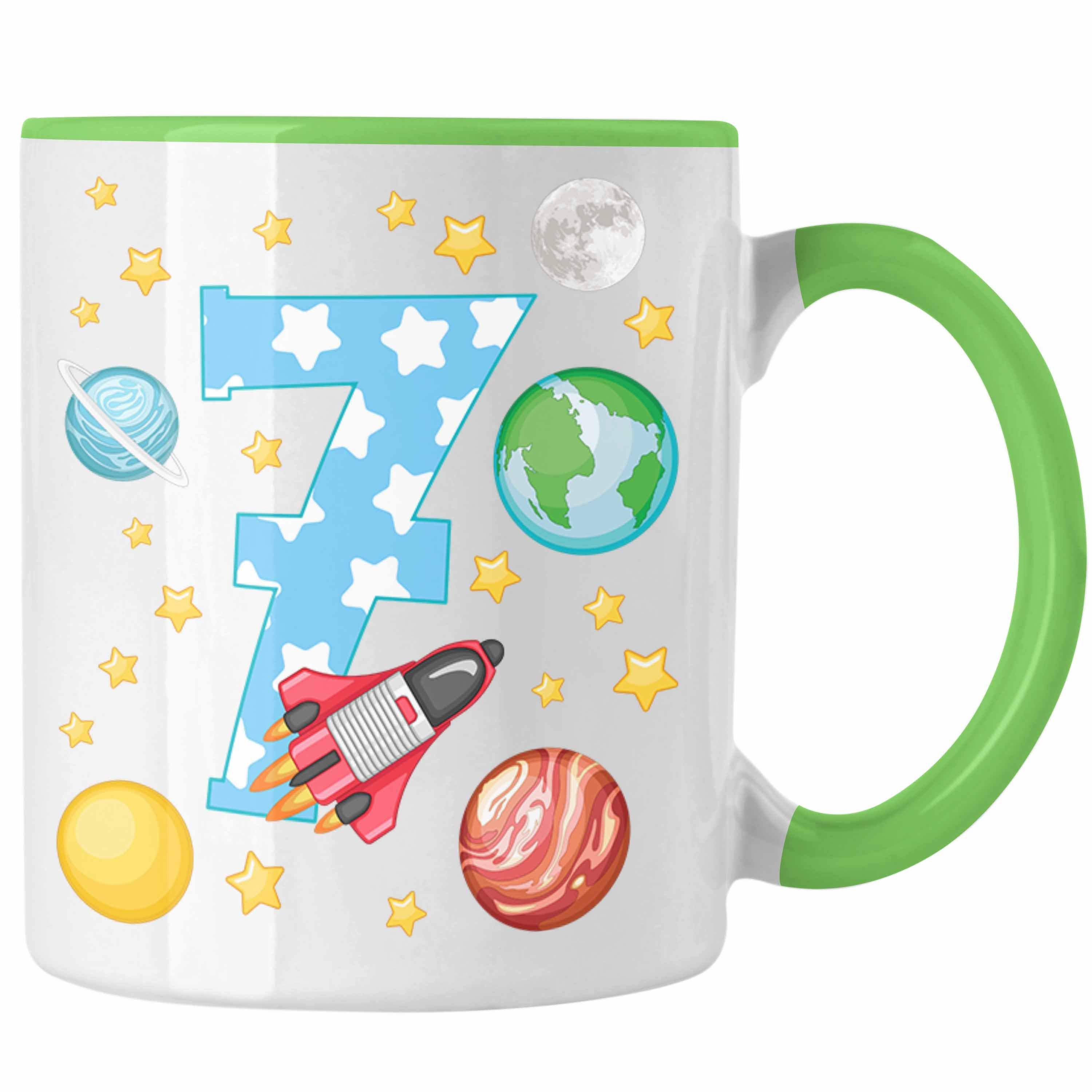 Trendation Tasse Trendation - Geschenk Geschenkidee 7 Jahre Junge 7. Kakaotasse Bday Geburtstag Alt Tasse Becher Mädchen Grün Siebter