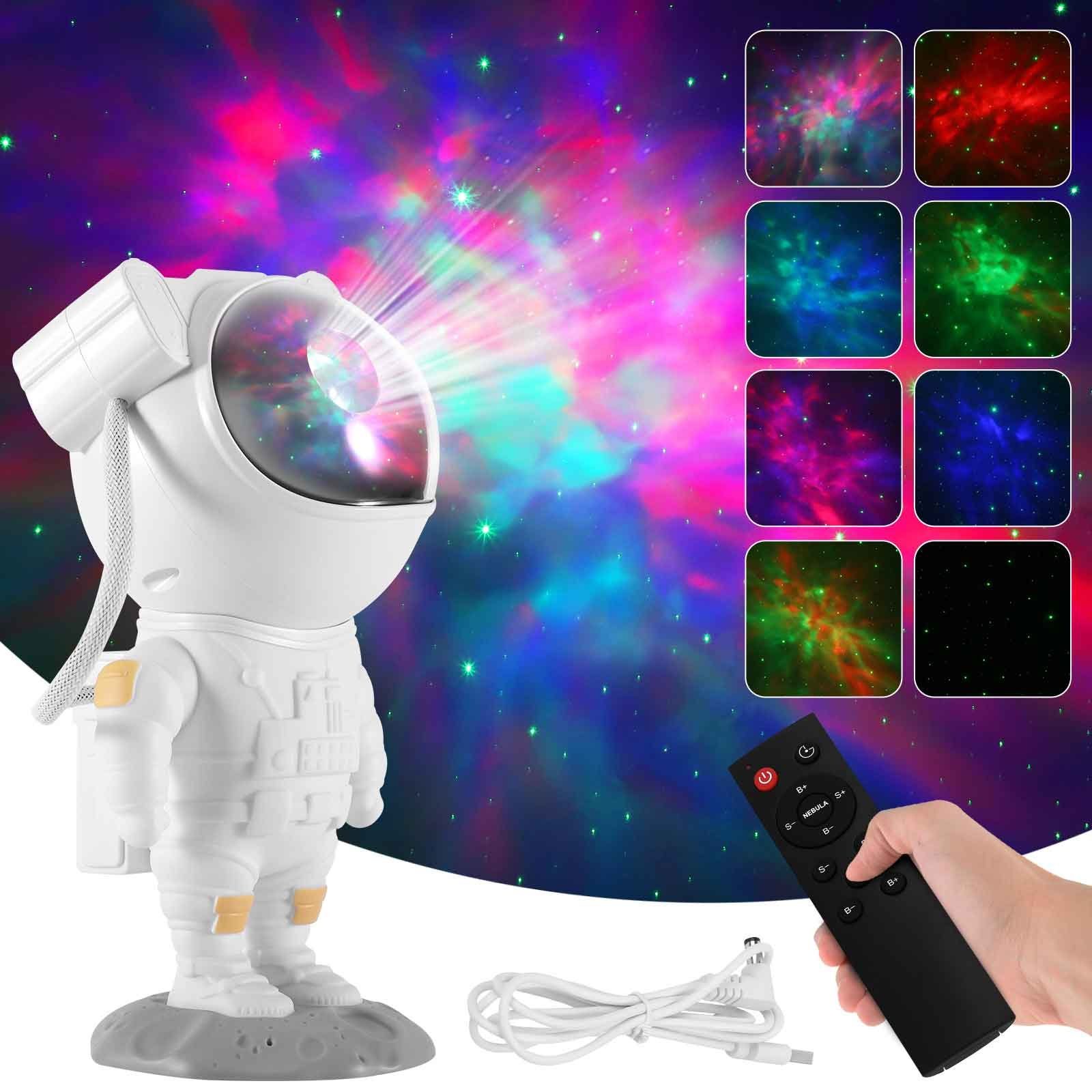 Lampe Projektor Star Rotation,Lampe Nachtlicht, Schlafzimmer LED-Sternenhimmel Galaxy Kinder, Timer Sunicol Nebula Fernbedienung, Galaxy Weiß Astronaut 360° für Dimmbar