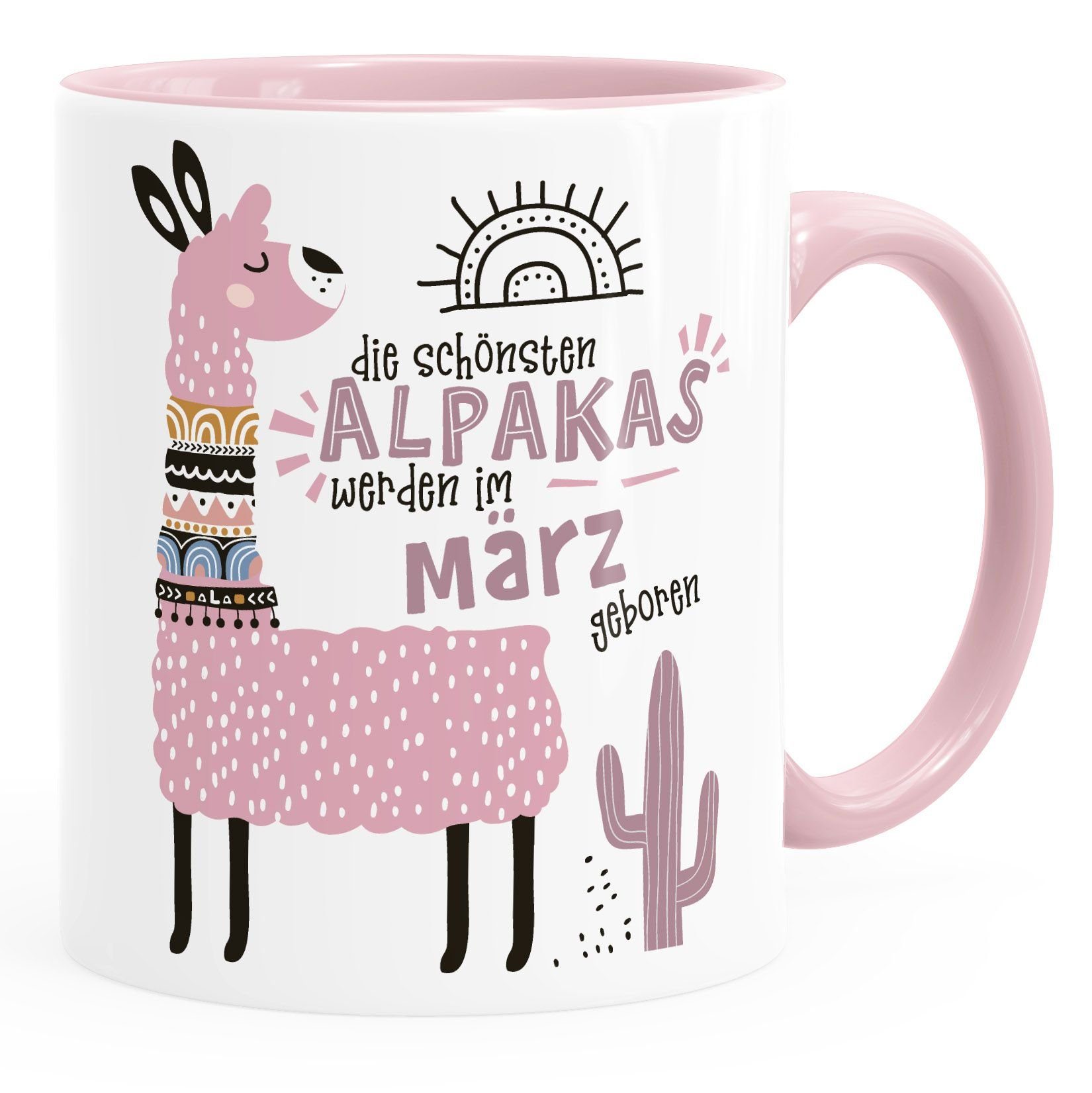 SpecialMe Tasse Kaffee-Tasse Die Schönsten Alpakas werden im Januar-Dezember geboren anpassbares Motiv Geburtsmonat individuelle Geburtags-Geschenke Lama SpecialMe®, Keramik März Rosa rosa