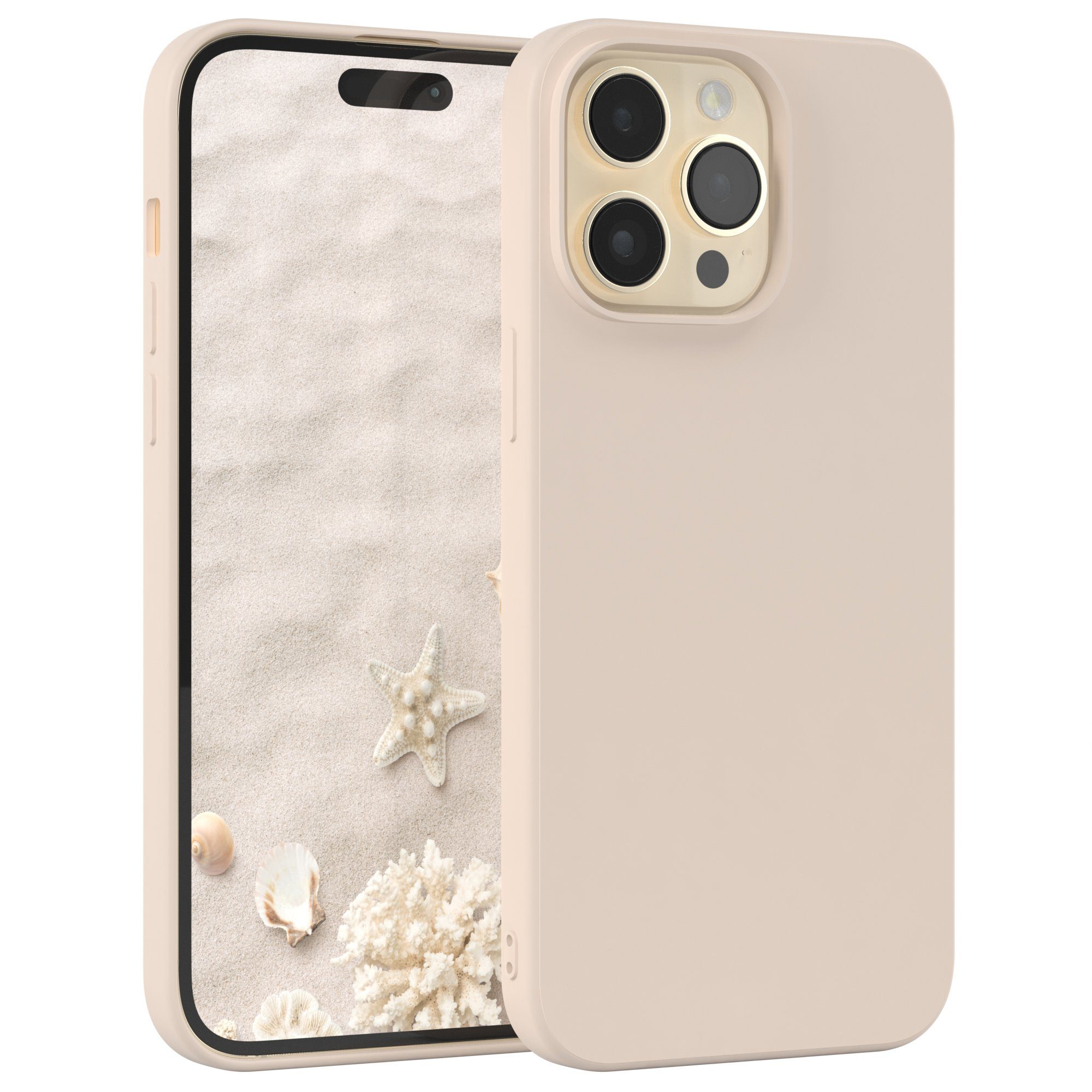 EAZY CASE Handyhülle für Apple iPhone 14 Pro Max Hülle Silikon 6,7 Zoll, Bumper Case Matt Slimcover Silikonschutzhülle elastisch Taupe / Beige