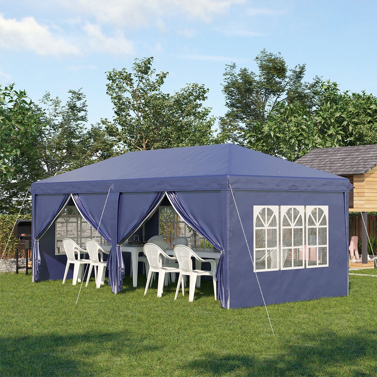 XDeer Partyzelt Pavillon mit Seitenwände & Fenster UV-Schutz Faltpavillon, Gartenpavillon für Garten & Veranstaltungen 6 x 3 m Blau
