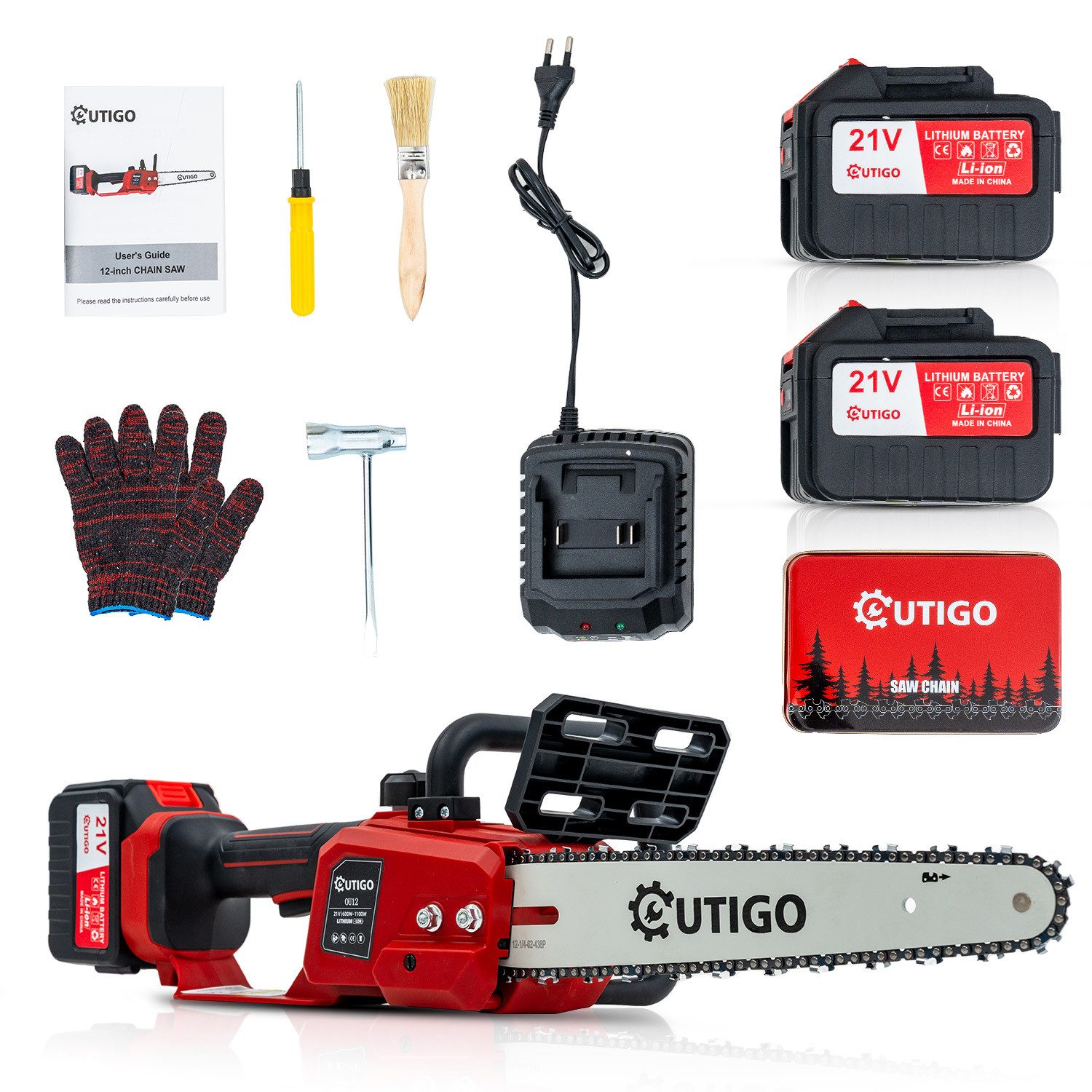 OUTIGO Akku-Kettensäge 12'' Kettensäge, 2*4500 mAH Akkus,1000W Bürstenlose günstig online kaufen