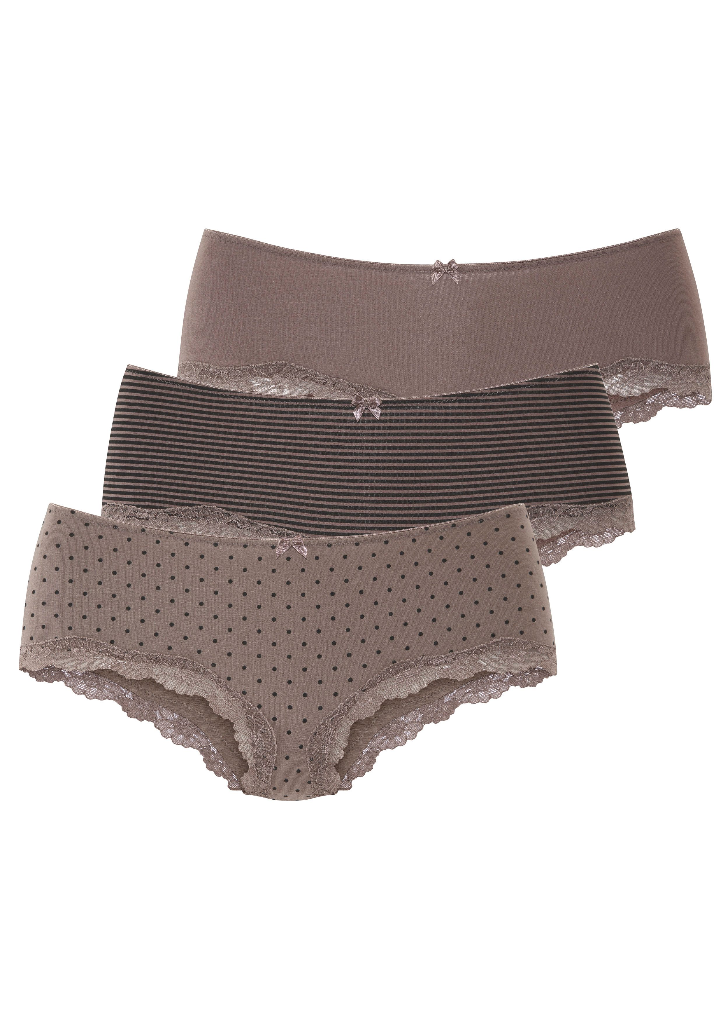 LASCANA Panty (3er-Pack) aus elastischer Baumwolle mit zarter Spitze