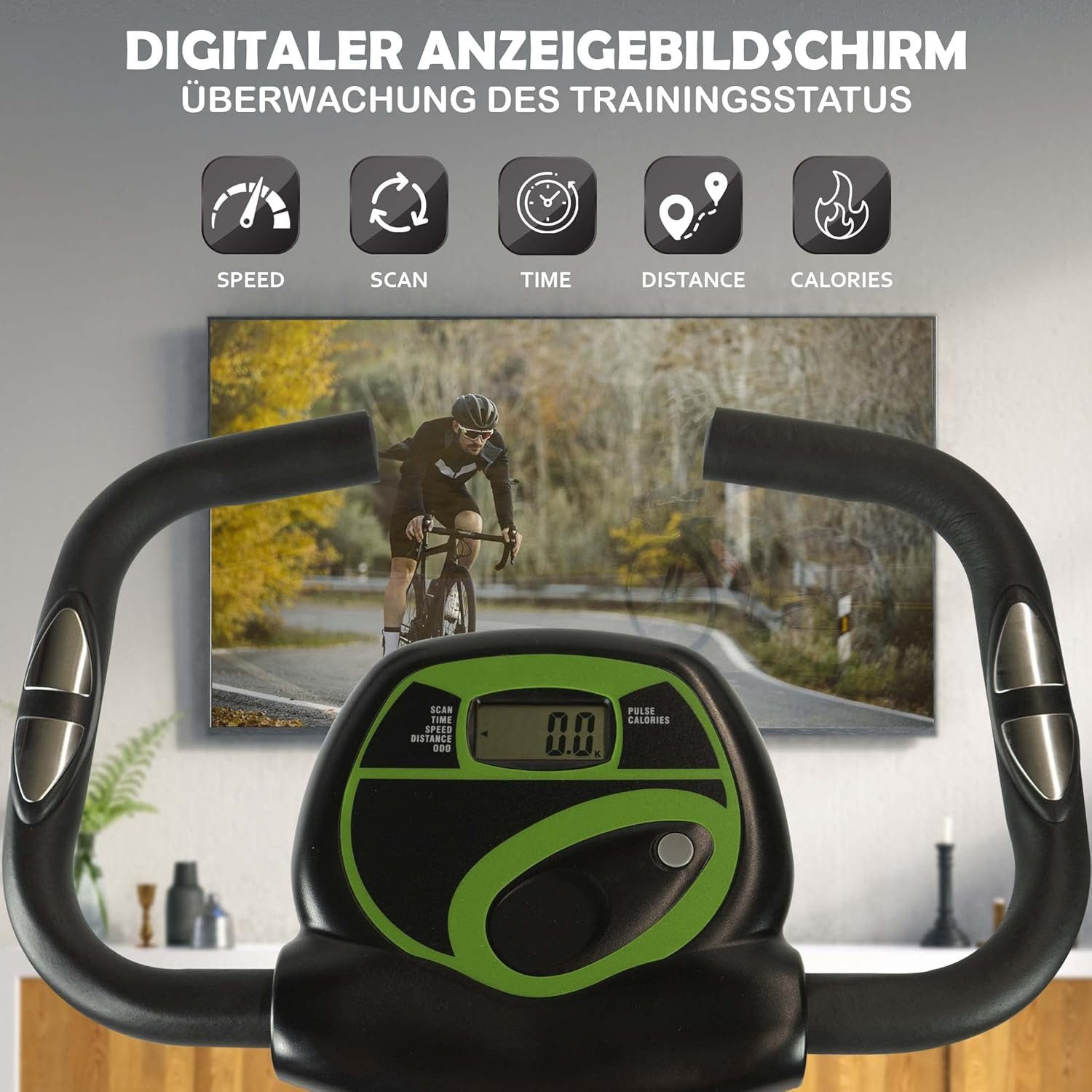 Fjoerdesports Liege-Heimtrainer faltbarer Fahrradtrainer, Heimtrainer mit LCD Trainingscomputer