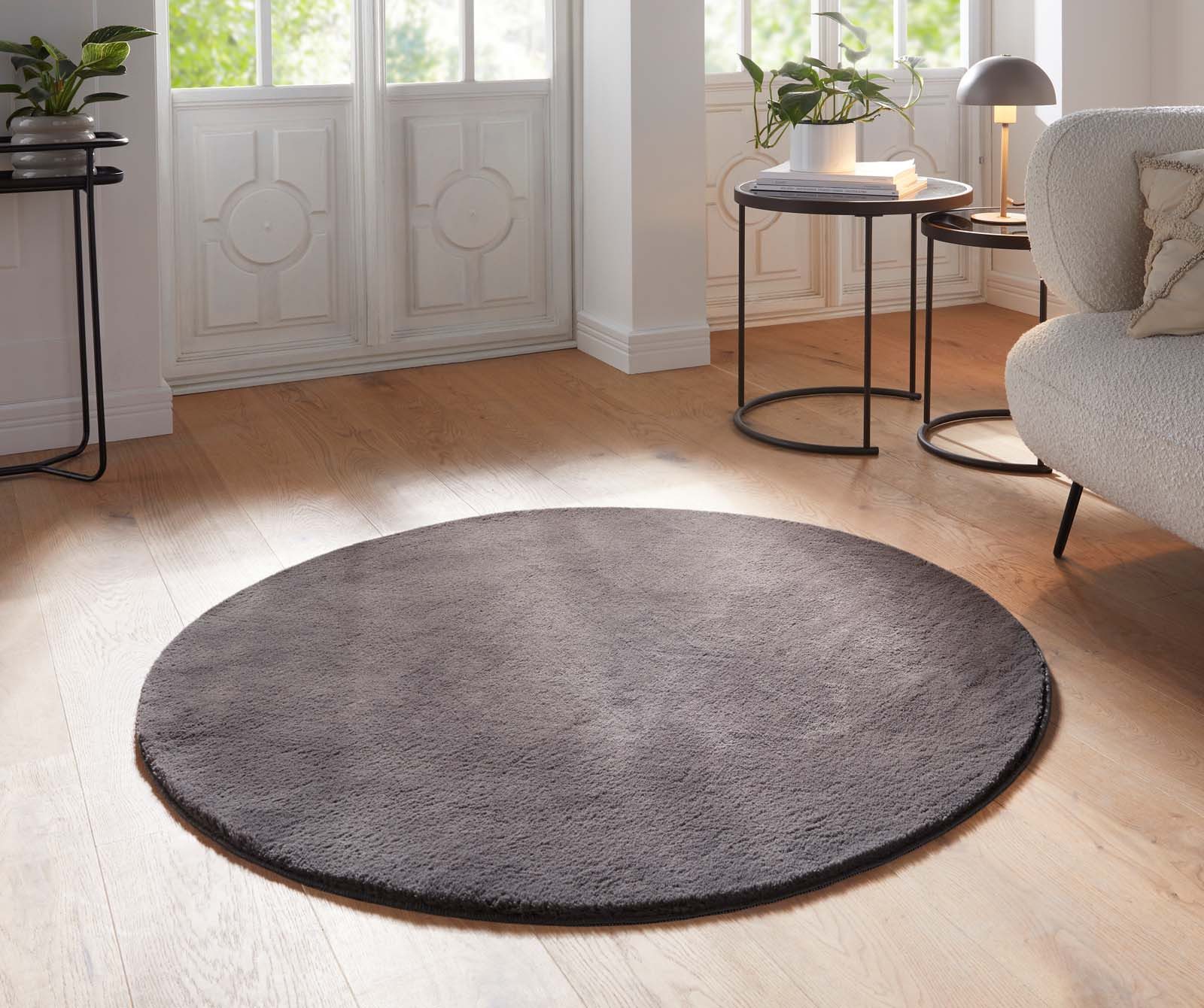 TaraCarpet Teppich Supersoft Kurzflorteppich Fiona Uni, rund, Höhe: 14 mm, waschbar anthrazit Wohnzimmer Schlafzimmer Kinderzimmer 080x080 cm