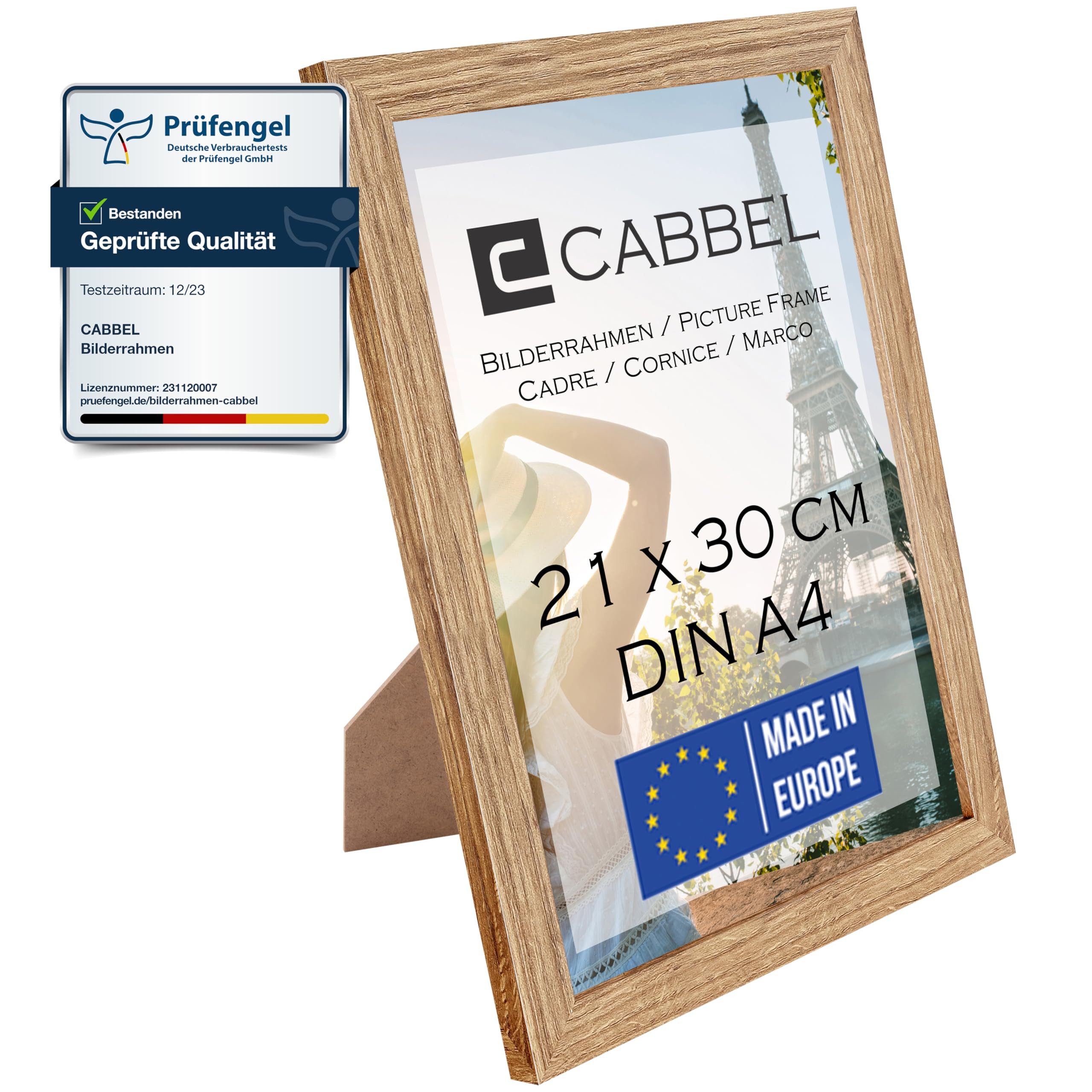 CABBEL Bilderrahmen MDF Holzrahmen Fotorahmen modern Collagen Foto Poster Galerie Wanddeko, für 1 Bilder (1 St), 21 x 30 cm A4 Eiche Wohnzimmer elegant Schmal Fotogalerie Schlafzimmer