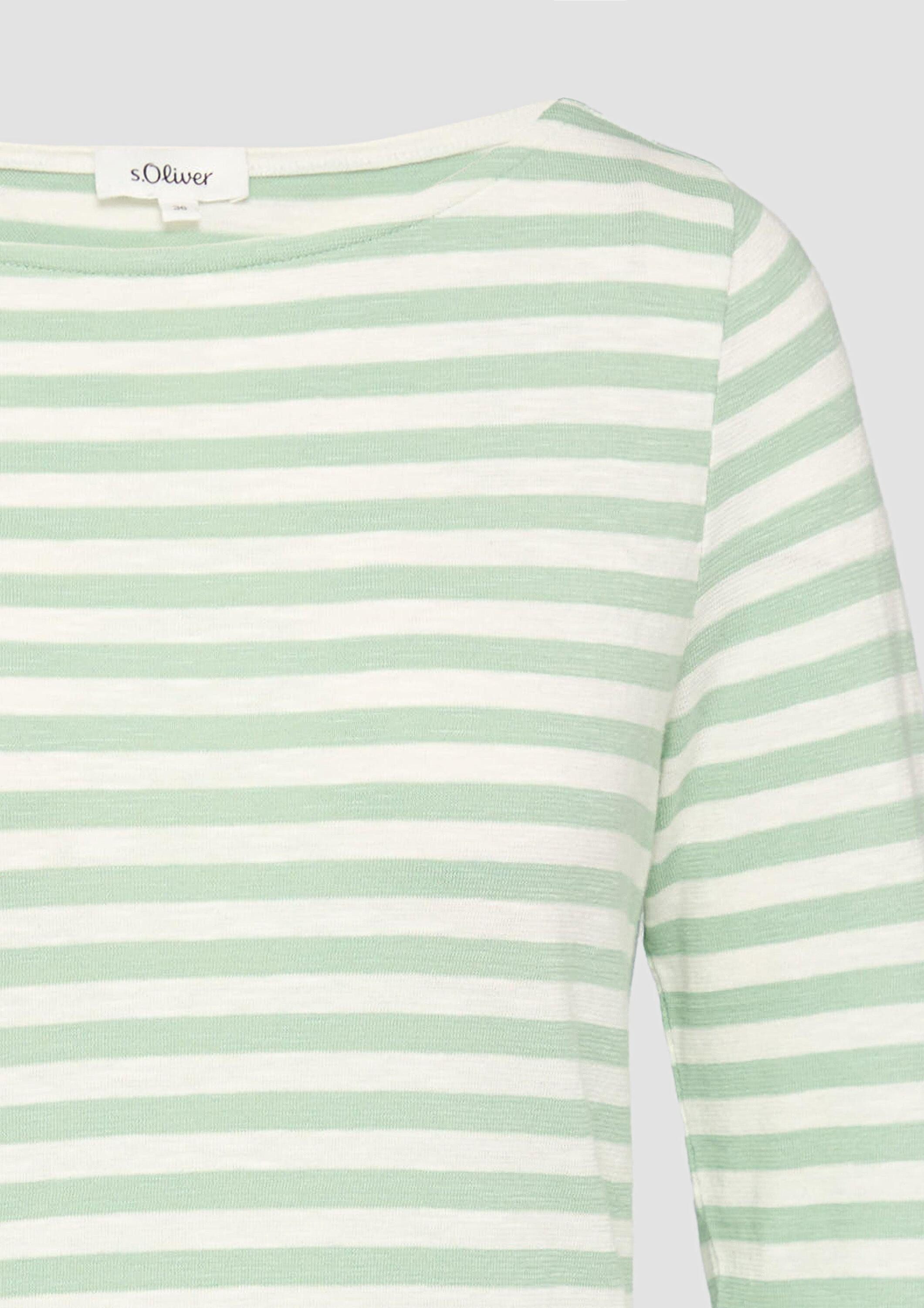 s.Oliver Langarmshirt T-Shirt SLAM Geringeltes Langarmshirt aus Flammgarn mit U-Boot-Ausschnitt