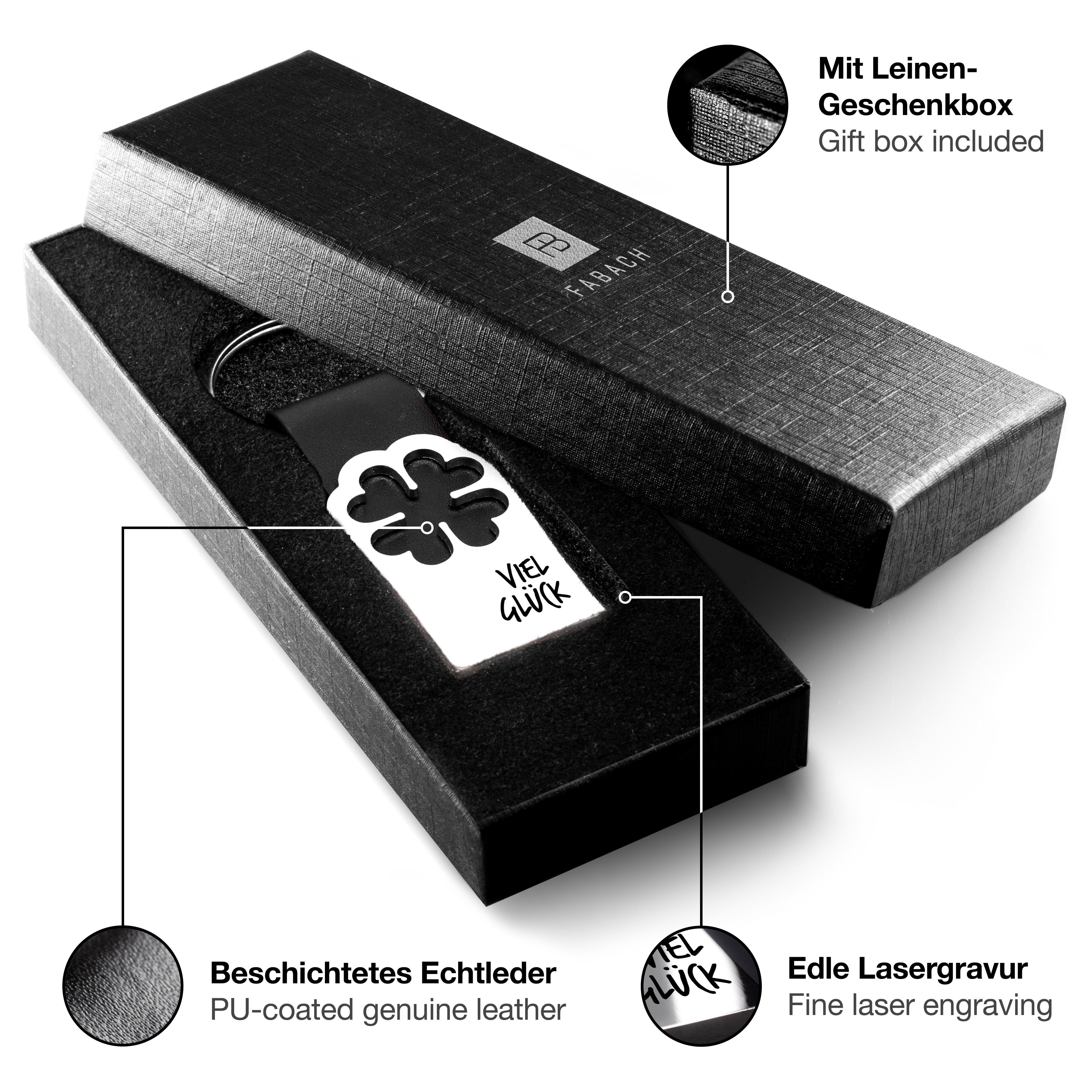 FABACH Schlüsselanhänger Leder mit Kleeblatt und Gravur - Viel Erfolg - Vie günstig online kaufen