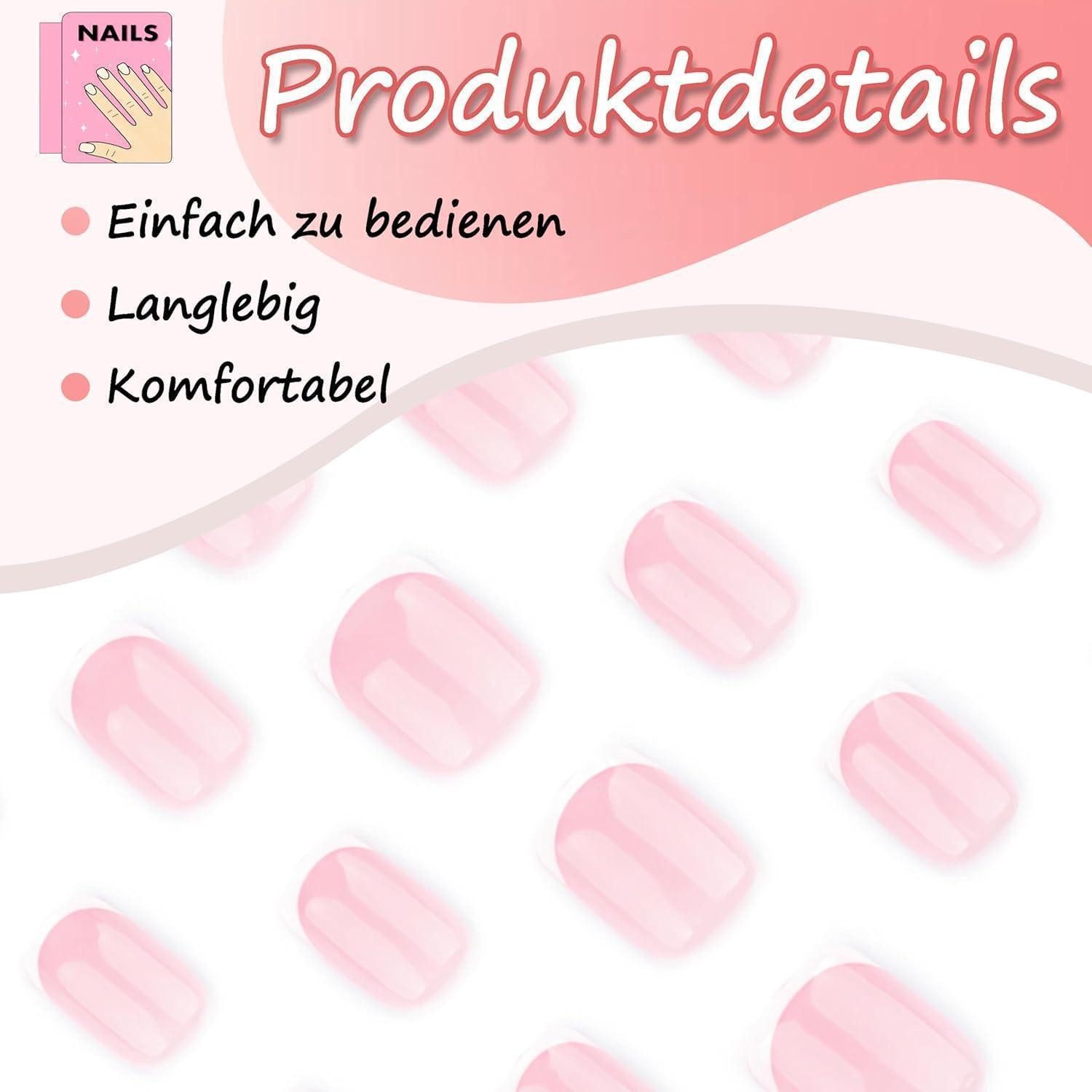 LuxusKollektion Kunstfingernägel Falsche Nägel Press On French Tipp Chrom Acryl 24 Stück Weiße Kurz