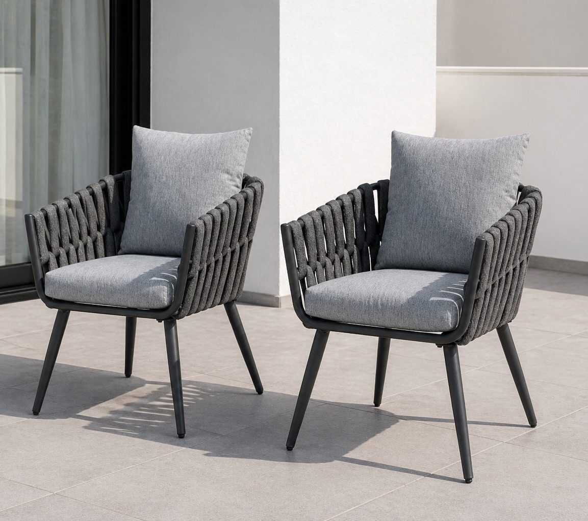 Gardissimo Gartenstuhl 2 er Set Nizza Diningstuhl Loungestuhl (Spar-Set, 2 St), wetterfest / 120 kg Tragkraft / Alu-Gestell