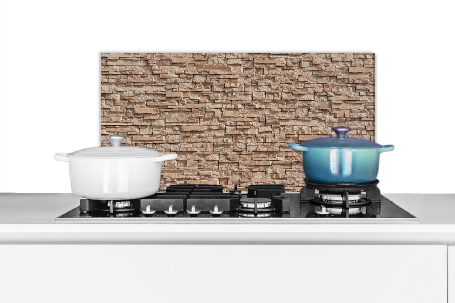MuchoWow Küchenrückwand Stein - Ziegel - Textur - Beige, (1-tlg), 60x30 cm, Wandschutz, gegen Fett und Schmutzflecken für Küchen