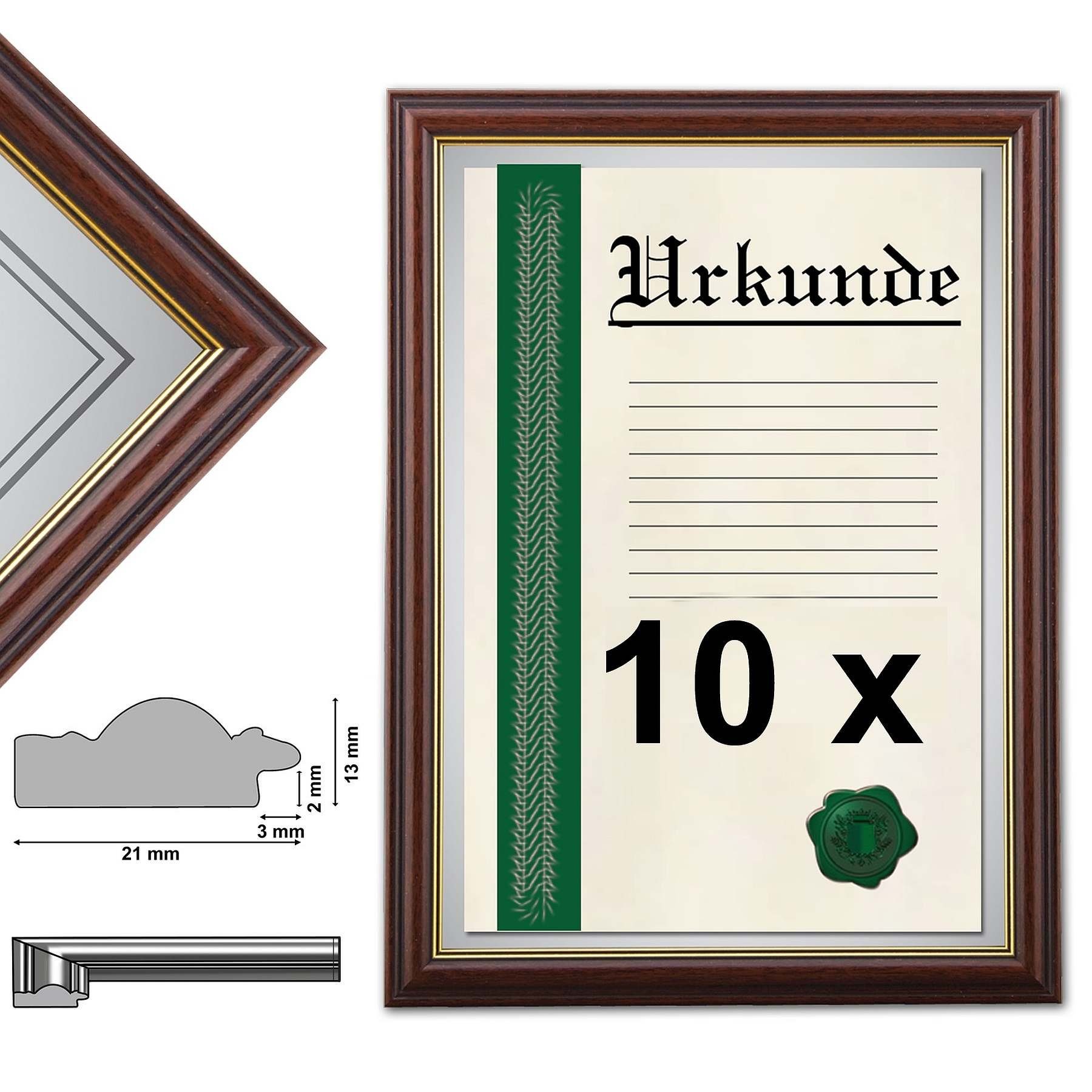 Bilderrahmen Neumann Einzelrahmen 10 Urkundenrahmen DIN A4, 21x29,7 cm, Eiche mit Goldkante