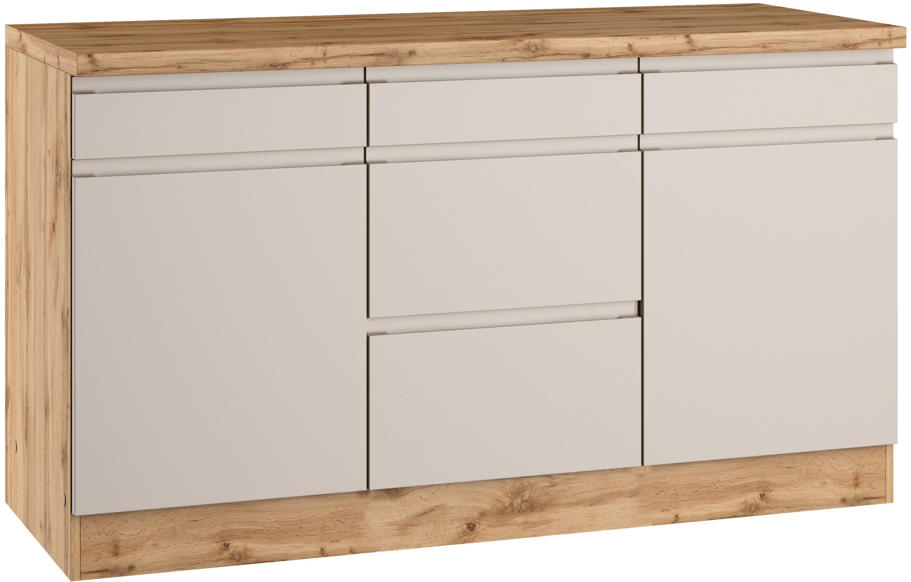 KOCHSTATION Unterschrank KS-Virginia,neu in verbesserter Ausführung Breite 150 cm, 2 Türen, 3 Schubkästen, 2 Auszüge