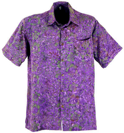 Guru-Shop Hemd & Shirt Hippiehemd, Hawaiihemd, Batik Hemd - flieder Hippie, Ethno Style, alternative Bekleidung