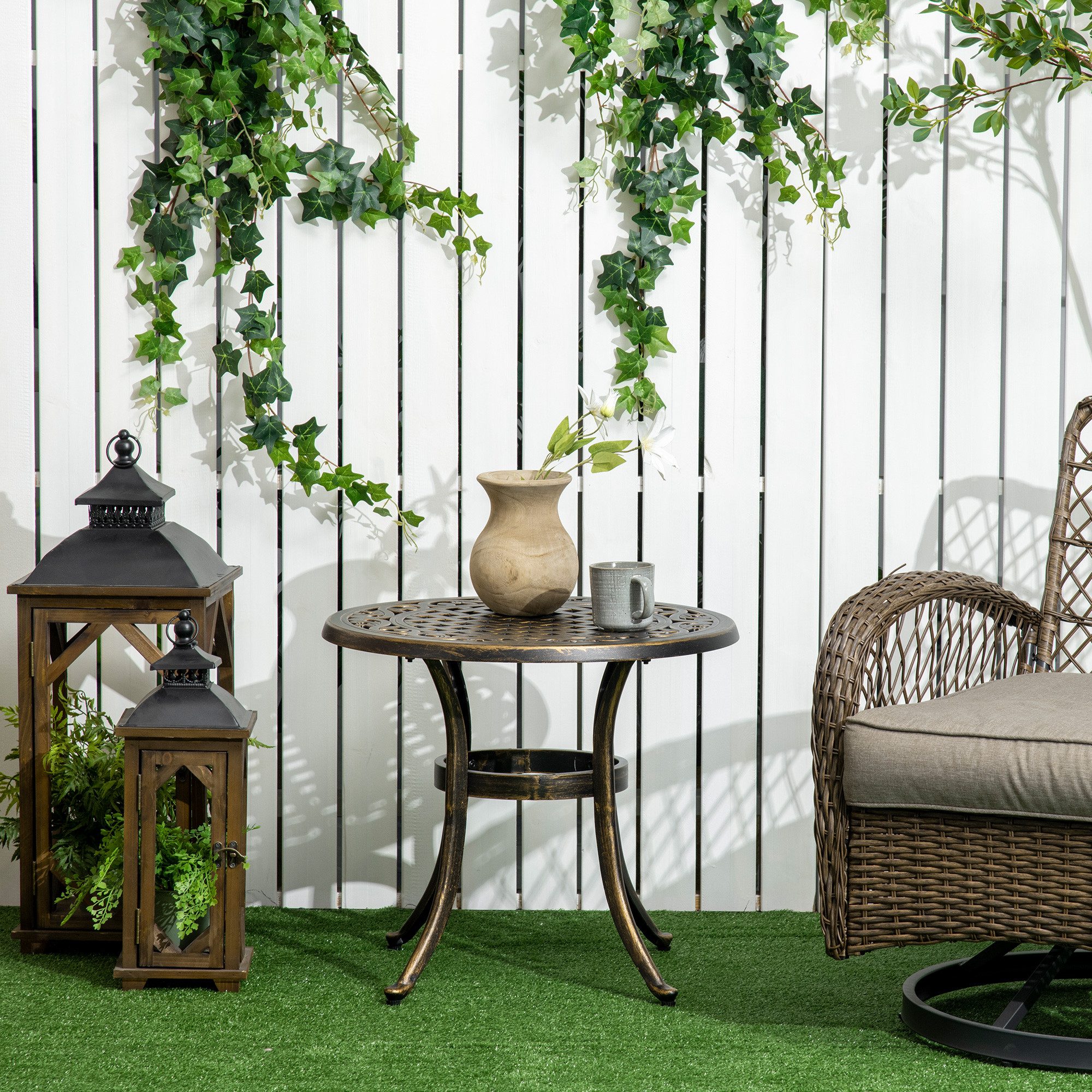 Outsunny Beistelltisch mit Gussaluminiumrahmen (Balkontisch, 1-St., Gartentisch), für Outdoor Indoor Balkon Terrasse Büro Bronze