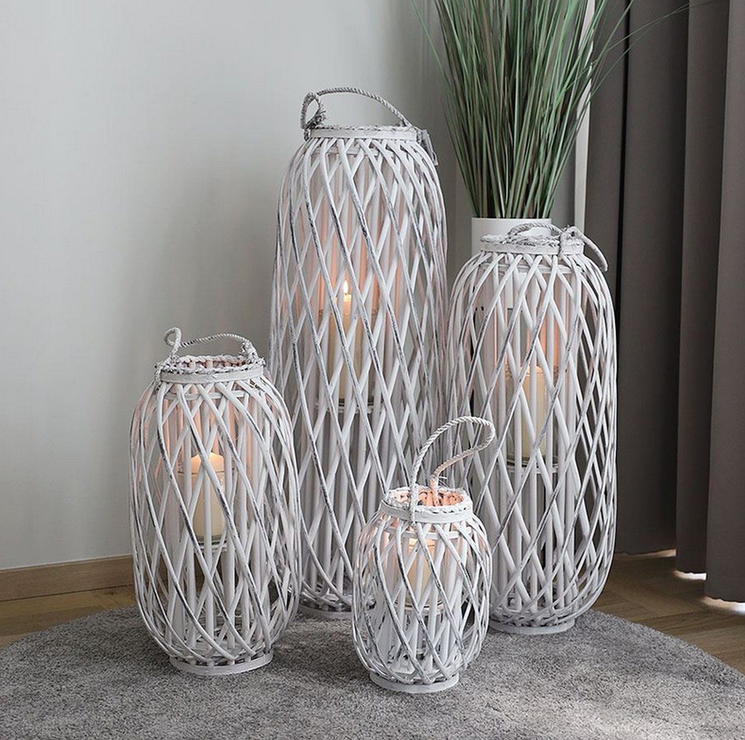 sesua Kerzenlaterne Bambus Laterne Windlicht mit Glaseinsatz weiß Kerzenhalter