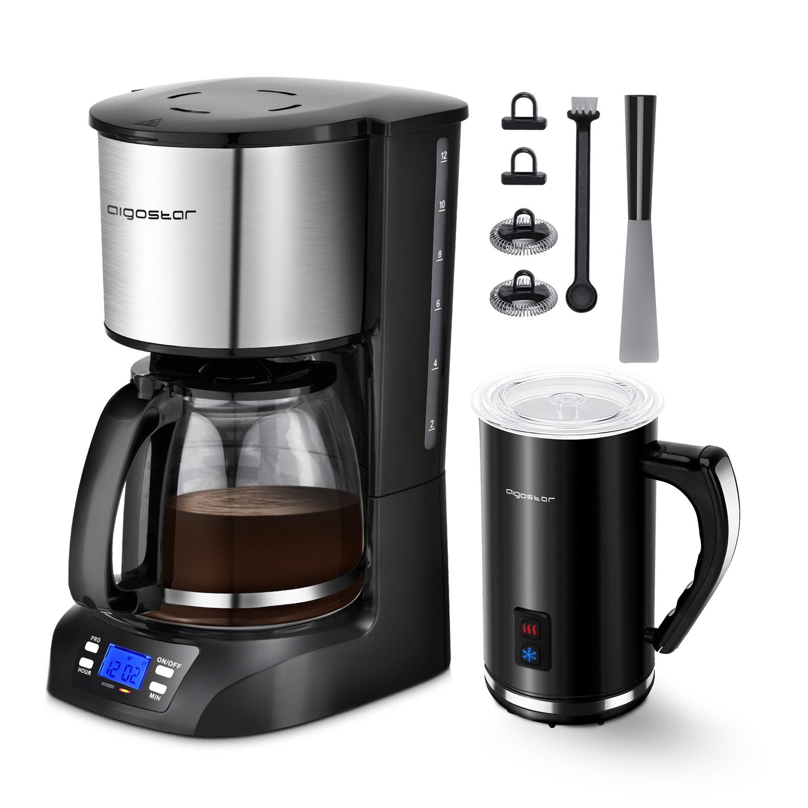 Filterkaffeemaschine 1,5L Kaffeemaschine mit programmierbarer Timer/ Elektrisch Milchaufschäumer 500W