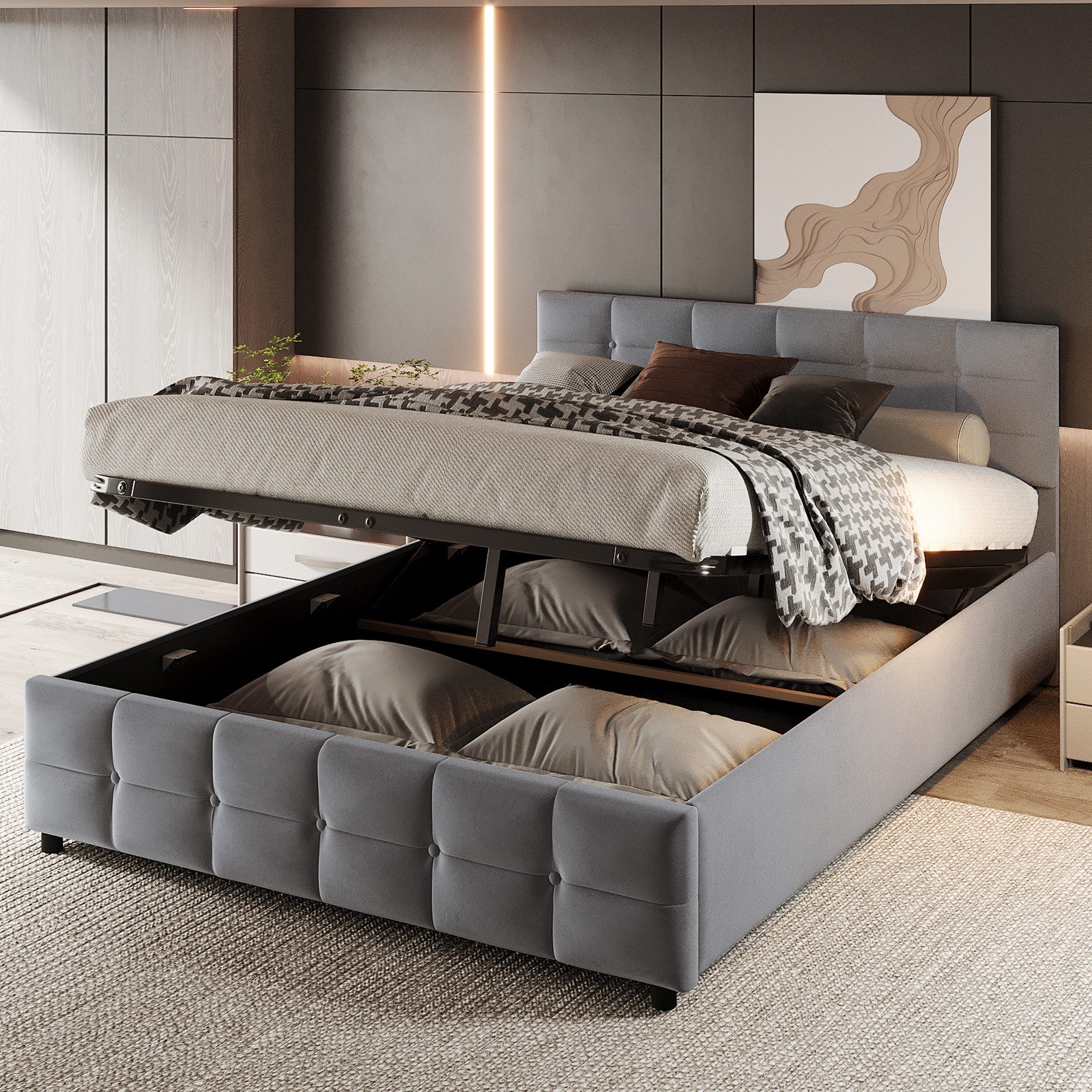 STILVORA Polsterbett 180x200 Bettgestell mit Stauraum günstig online kaufen