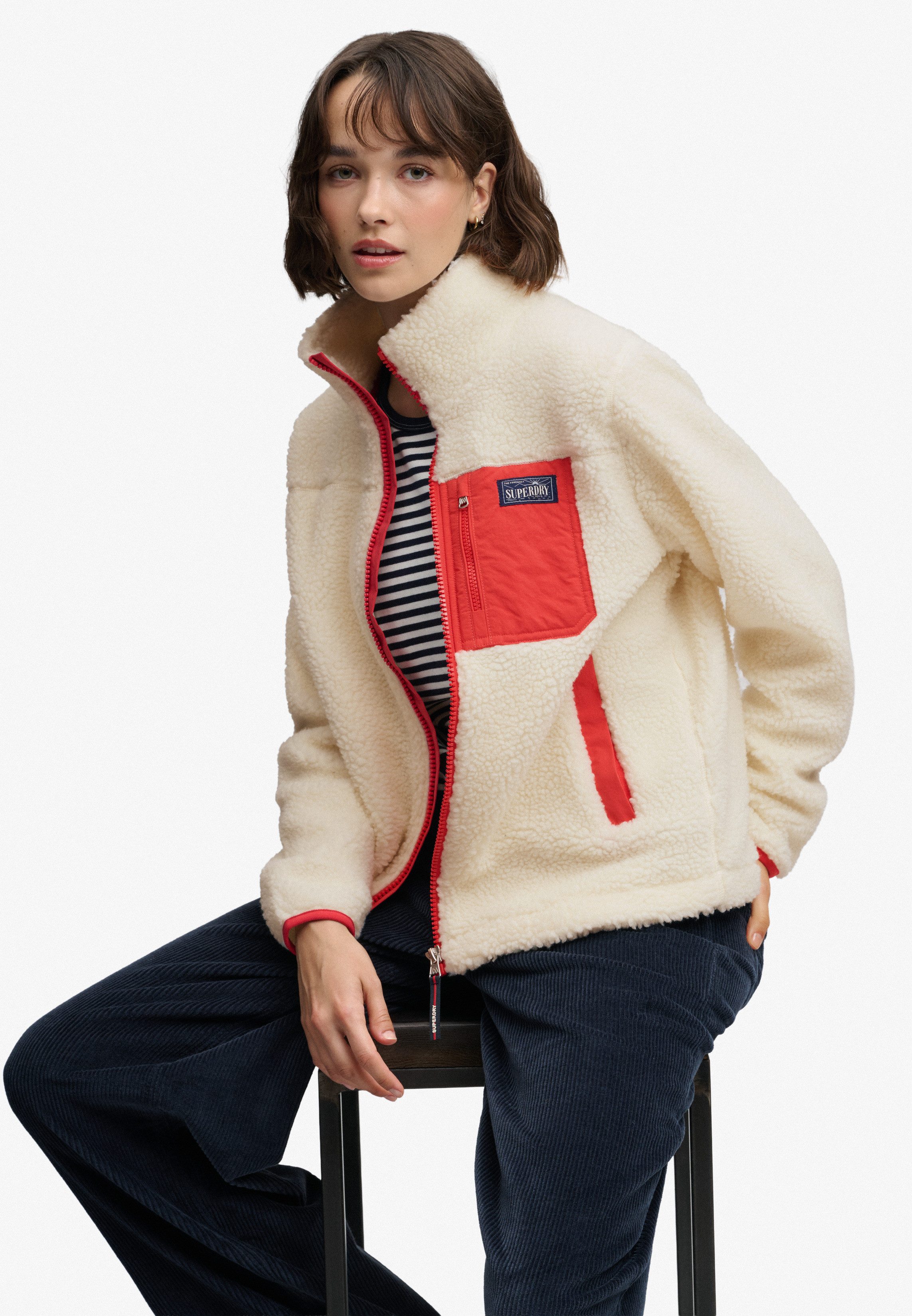 Superdry Kapuzensweatjacke HERITAGE ZIP THROUGH FLEECE Kunstfaser, relaxed fit