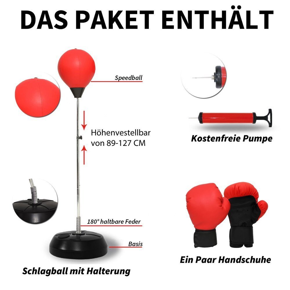 Feel2Home Boxsack Standboxsack inkl. Boxhandschuhe Boxbirne Punching Ball Ständer (Set, 1-tlg., mit Boxhandschuhe und Luftpumpe), höhenverstellbar