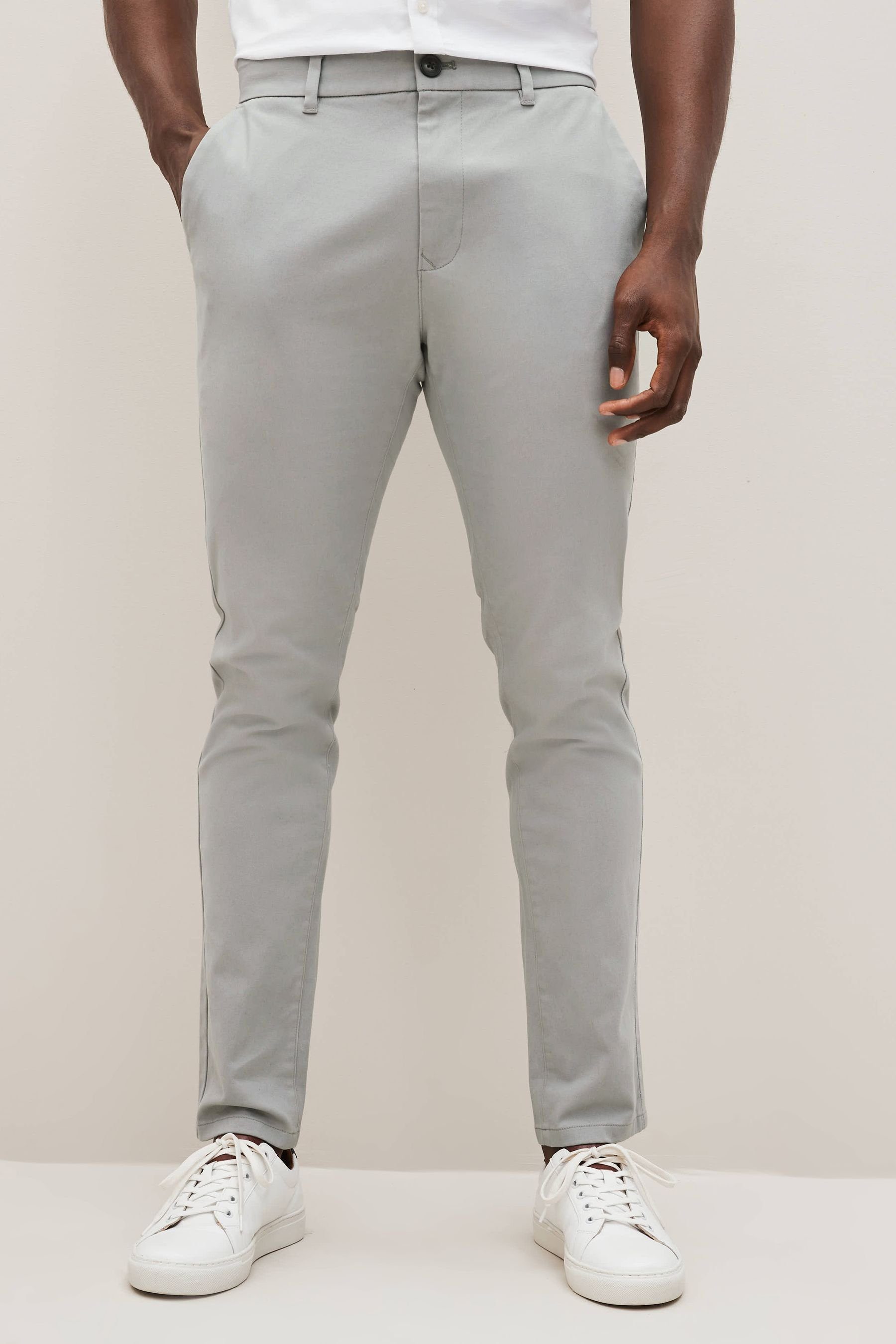 Next Chinohose Straight Fit Grey mit Stretch Chinohose Mid (1-tlg)