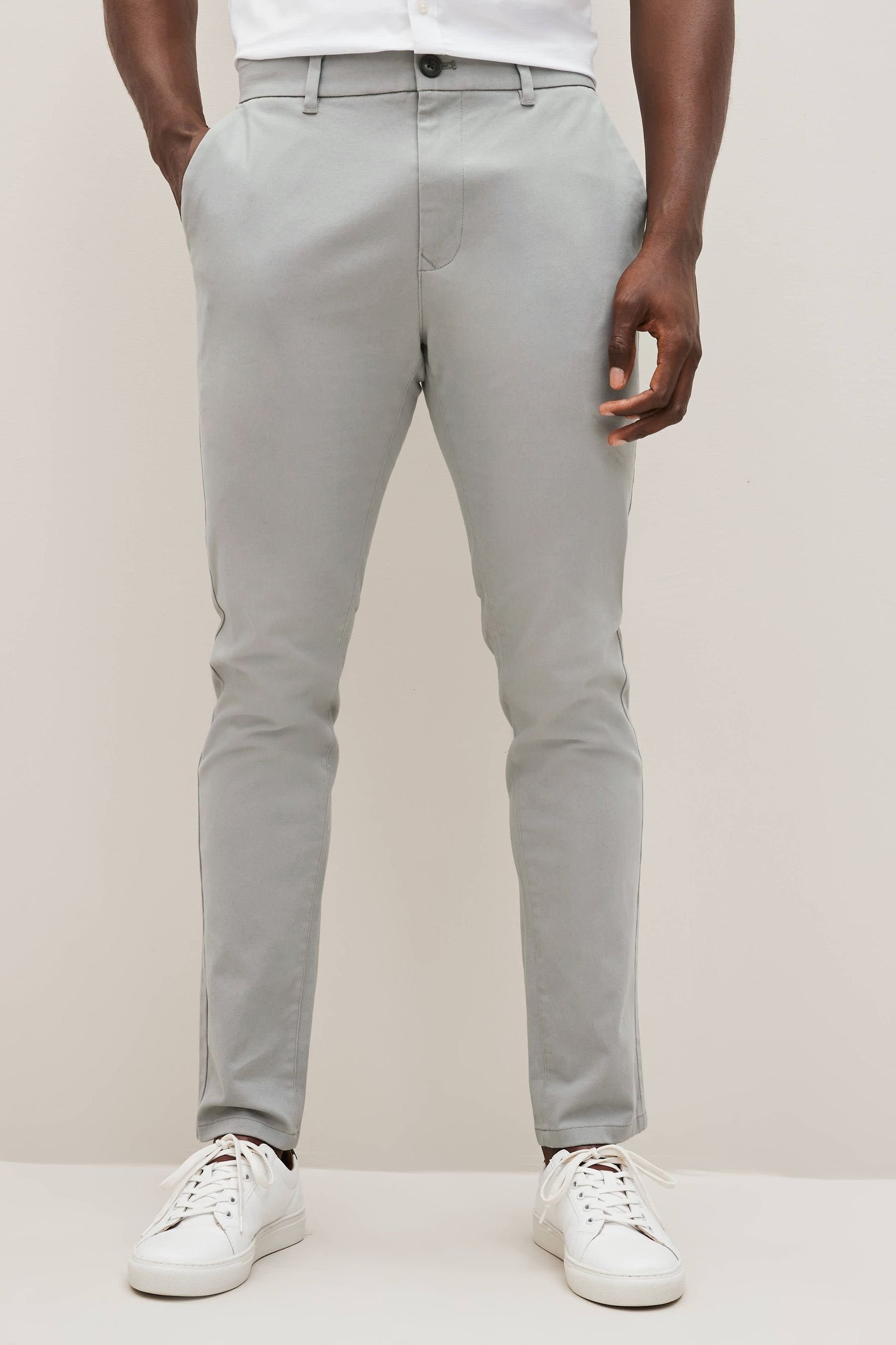 Chinohose mit Chinohose Stretch Grey (1-tlg) Next Straight Fit Mid