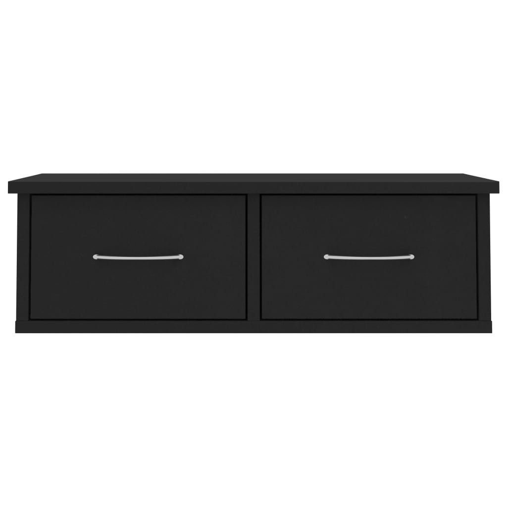 furnicato Wandregal Schwarzes aus Holzwerkstoff mit 2 Schubladen, 60x26x18,5 cm, 1-tlg., Stabiles Schweberegal mit viel Stauraum für Flur oder Wohnzimmer