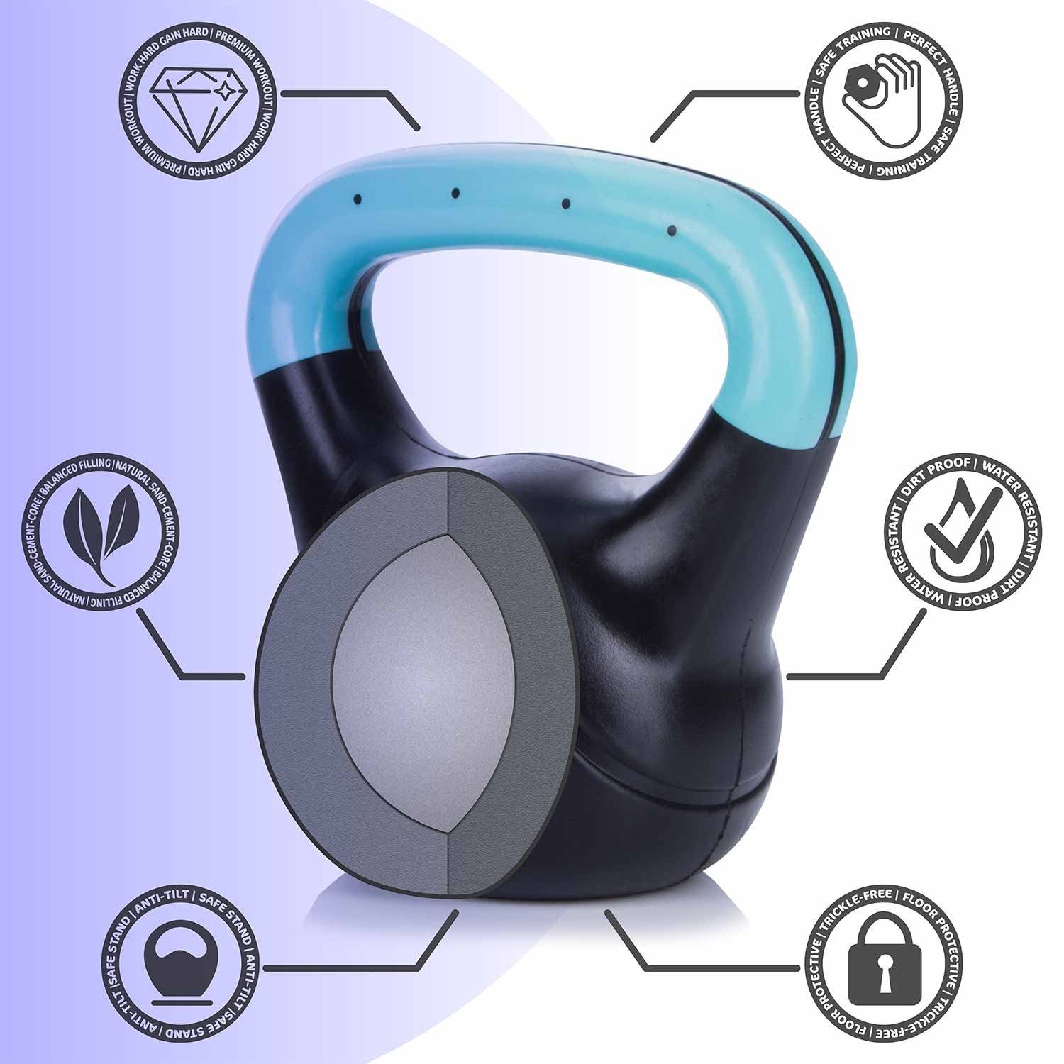 Body & Mind Kettlebell Body & Mind Kettlebell 2–20 kg – Profi Kettlebell mit Kunststoffmantel, (Profi Schwunghantel), Kraftraining Workout Gewicht (3 kg)