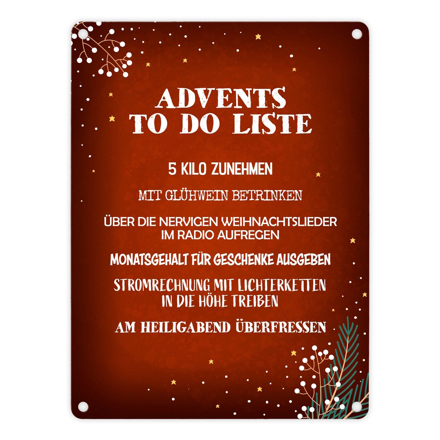 speecheese Metallschild Lustige Advents to do Liste Metallschild in rot Weihnachten Glühwein