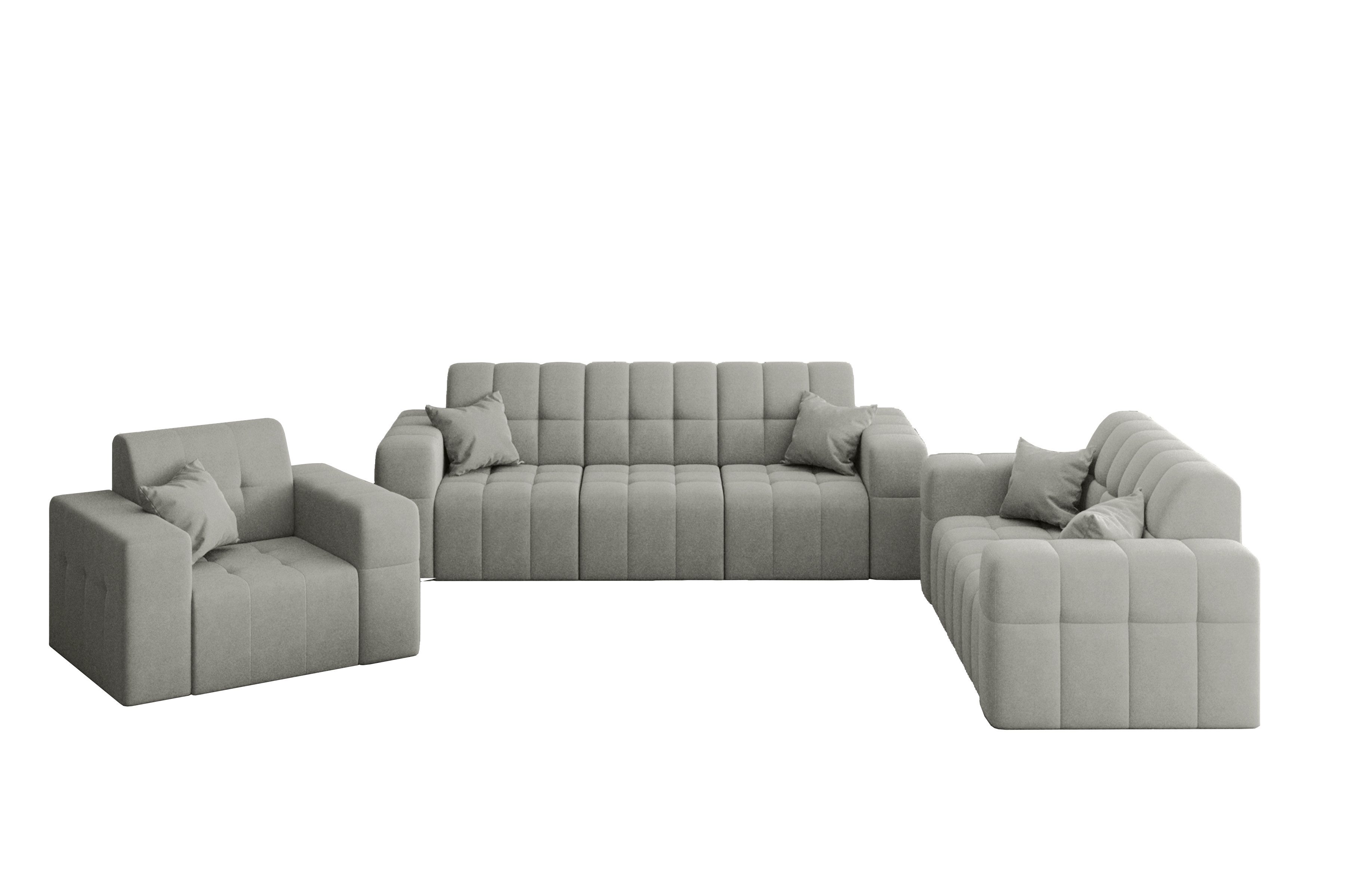 Kaiser Möbel Loungeset Couchgarnitur NIMES - Sofagarnitur 3-2-1, breite Farbpalette, (Sitzgruppe, Couchgarnitur), gesteppte Oberfläche, HR-Schaum, Wellenfeder
