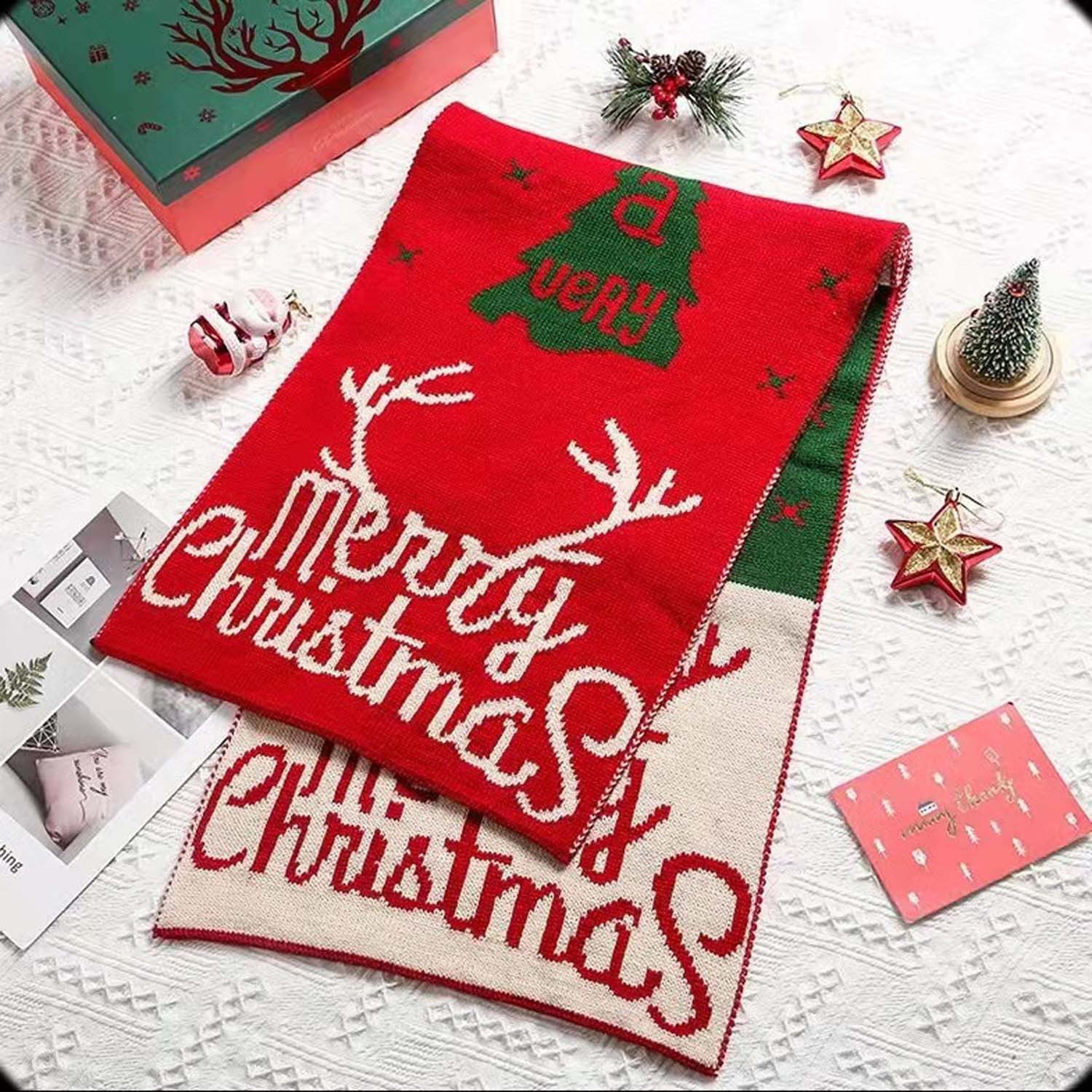 trends for living Halstuch Weihnachtsschal Doppelseitig Gestrickter Schal Weihnachtselchschal