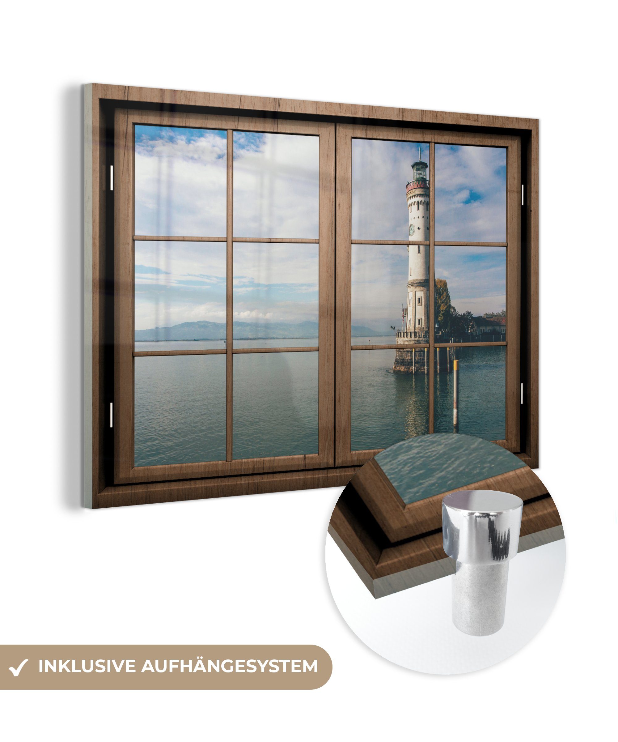 MuchoWow Acrylglasbild Aussichtsturm - Leuchtturm - Meer, (1 St), Glasbilder - Bilder auf Glas Wandbild - Foto auf Glas - Wanddekoration