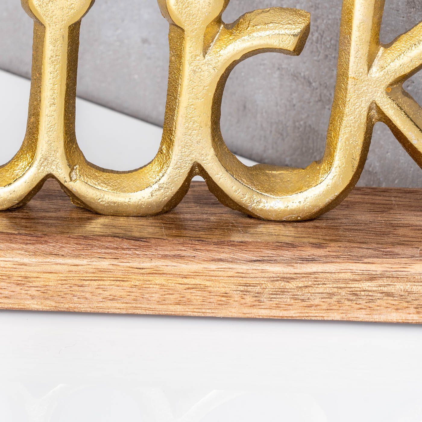 Tischdeko Deko-Schriftzug, Glück Mango Deko L30cm Holz Levandeo® Metall Gold Schriftzug