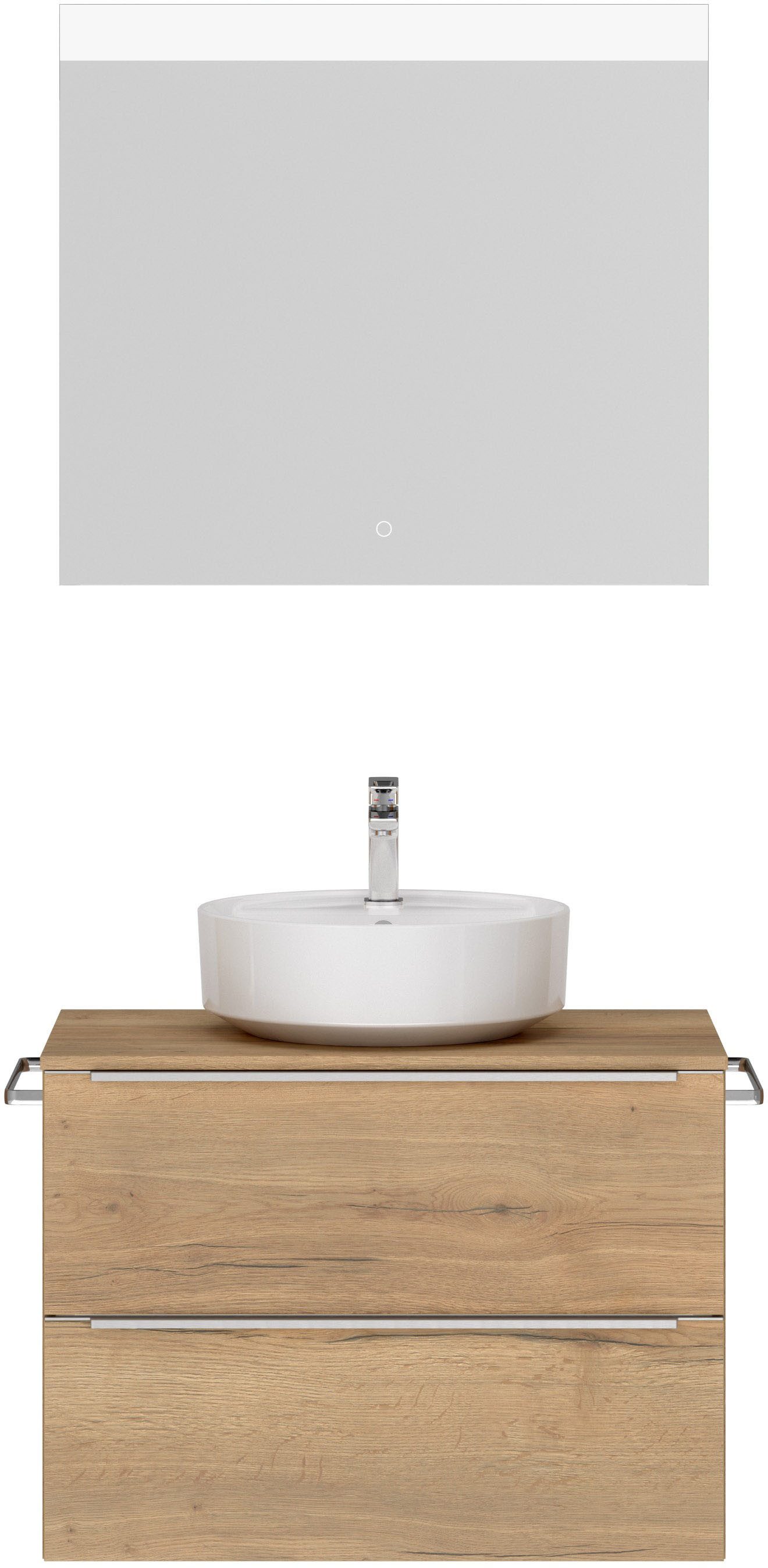 nobilia® Badmöbel-Set Alvene, (2-St., vormontiert, mit Soft-Close), inkl. Spiegel mit Touch-Sensor, in vier Breiten