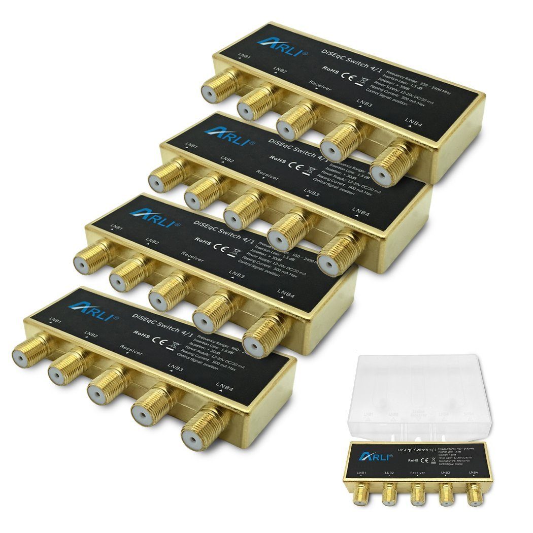 ARLI Schalter DiSEqC Schalter 4/1 vergoldet mit Wetterschutzgehäuse (4-St)