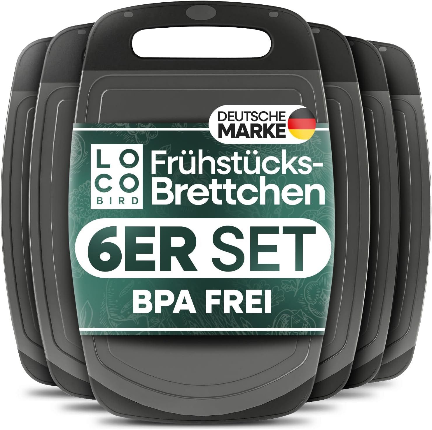 Loco Bird Frühstücksbrett Schneidebrett Kunststoff BPA freie - Brettchen 25x16cm, Cutting Board, (Hygienisches Brett für die Küche, 6-St., Vielseitiges Schneidbrett), Frühstücksbrettchen Spülmaschinenfest