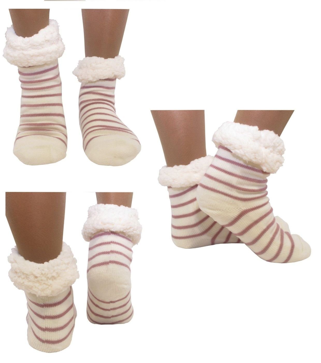 Antonio Kuschelsocken Hüttensocken Haussocken Hüttenschuhe ABS Teddy Mixed Art: Streifen -