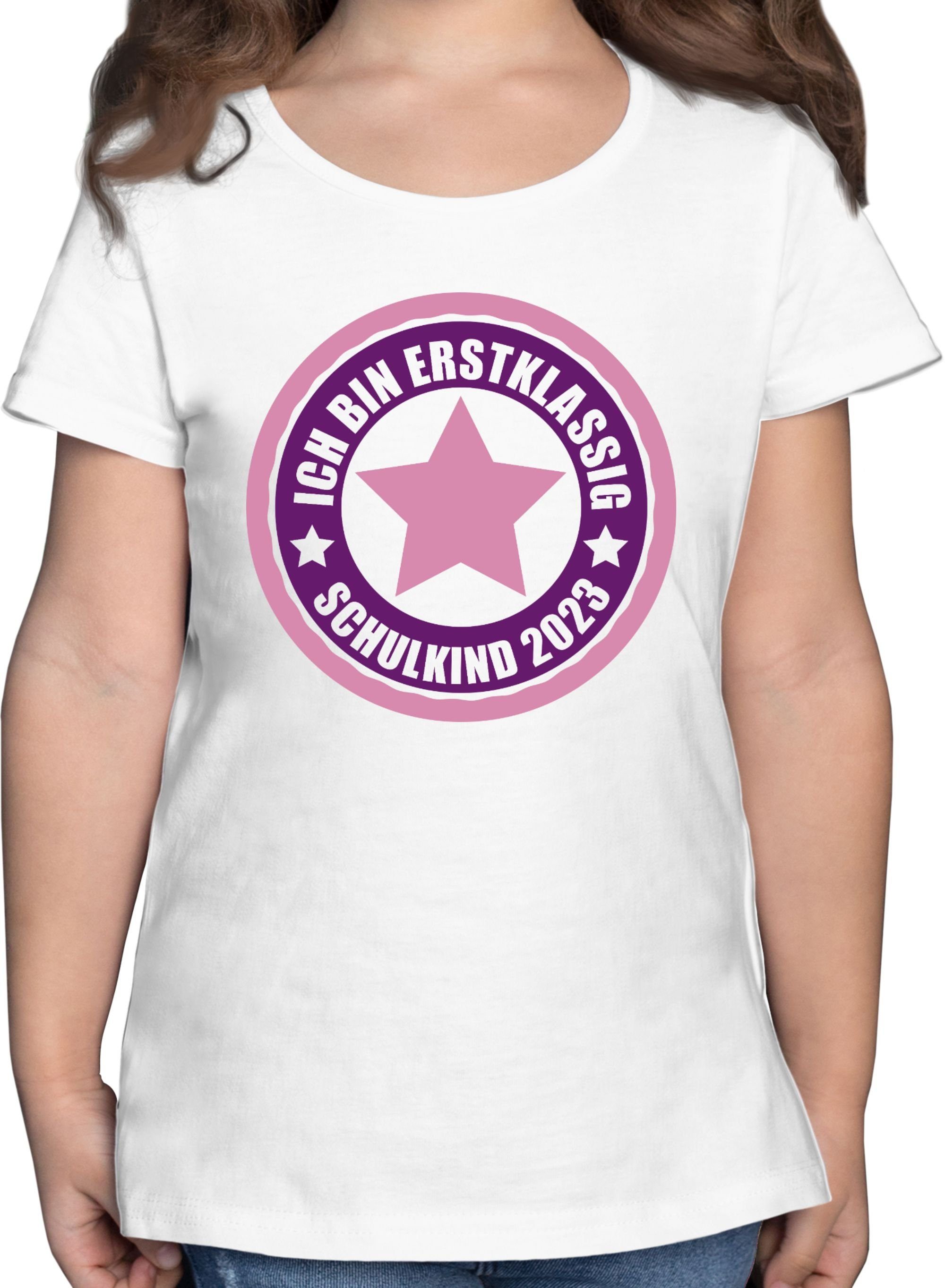 Shirtracer T-Shirt Ich bin erstklassig - Schulkind 2023 in rosa Einschulung Mädchen 1 Weiß