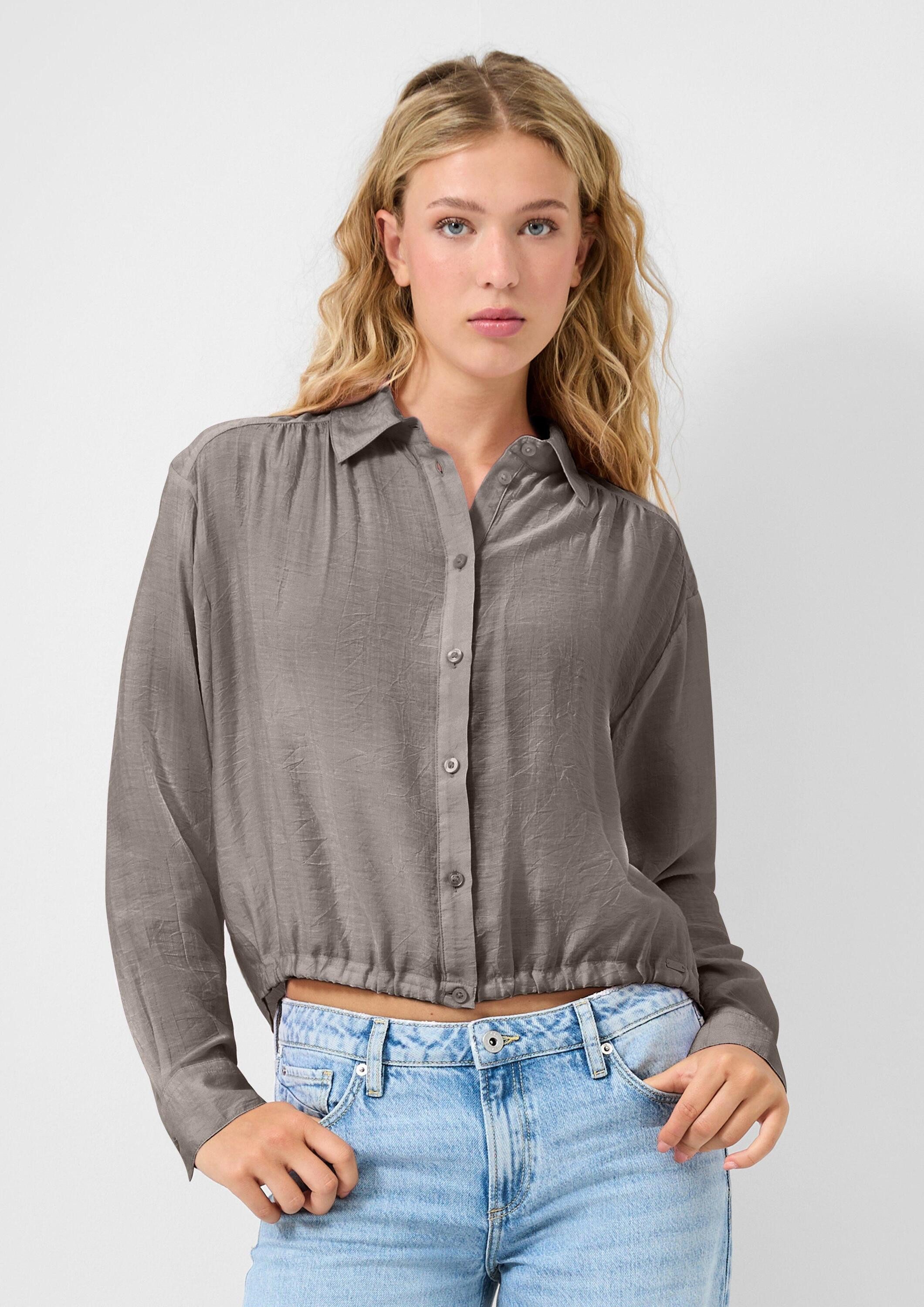 QS Langarmbluse Bluse Leicht transparente Bluse mit Gummizug am vorderen Sa günstig online kaufen