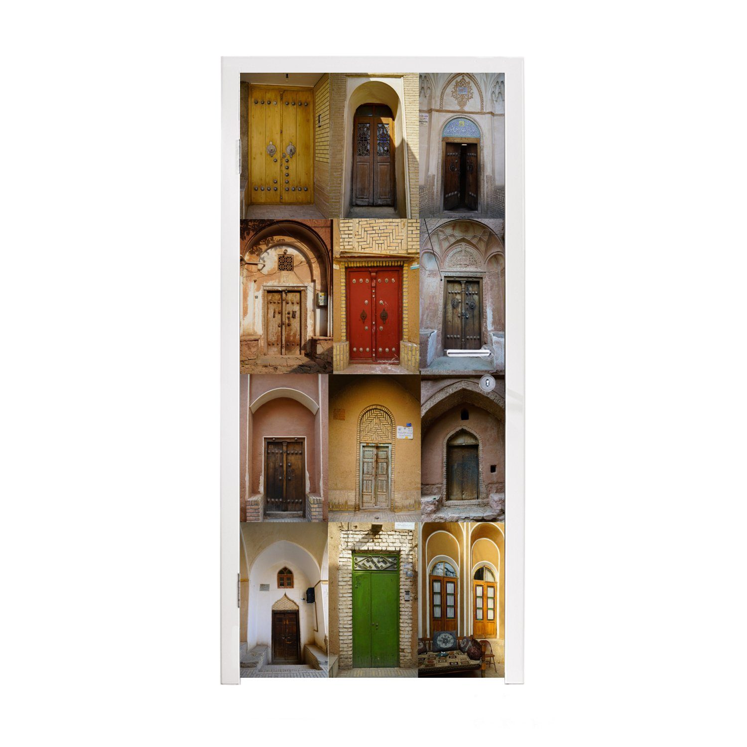 MuchoWow Türtapete Türen - Farbenfroh - Architektur - Collage - Vintage, Matt, bedruckt, (1 St), Fototapete für Tür, Türaufkleber, 75x205 cm