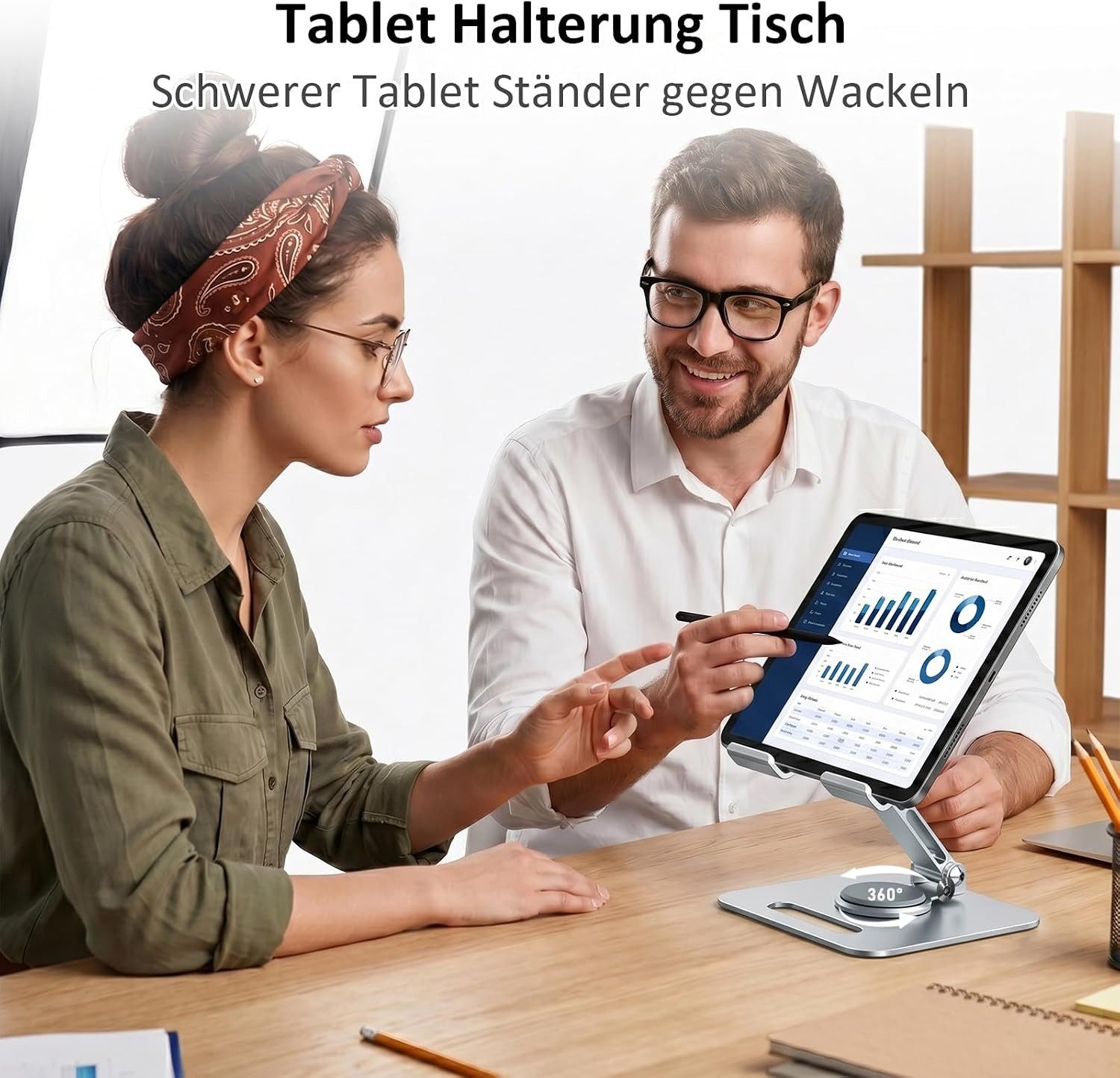 POCOJAO Tablet-Ständer Tablet Halterung höhenverstellbar 360° drehbar faltbar iPad Ständer, (bis 14 Zoll, Tablet-Ständer für Schreibtisch, faltbar, drehbar und  – Bild 5 von 5